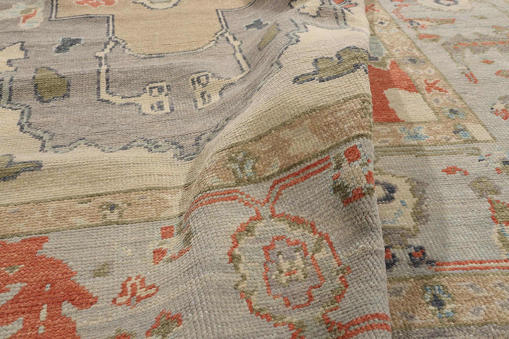 New Modern Earth-Tone Turkish Oushak Rug with Transitional Style For Sale 5