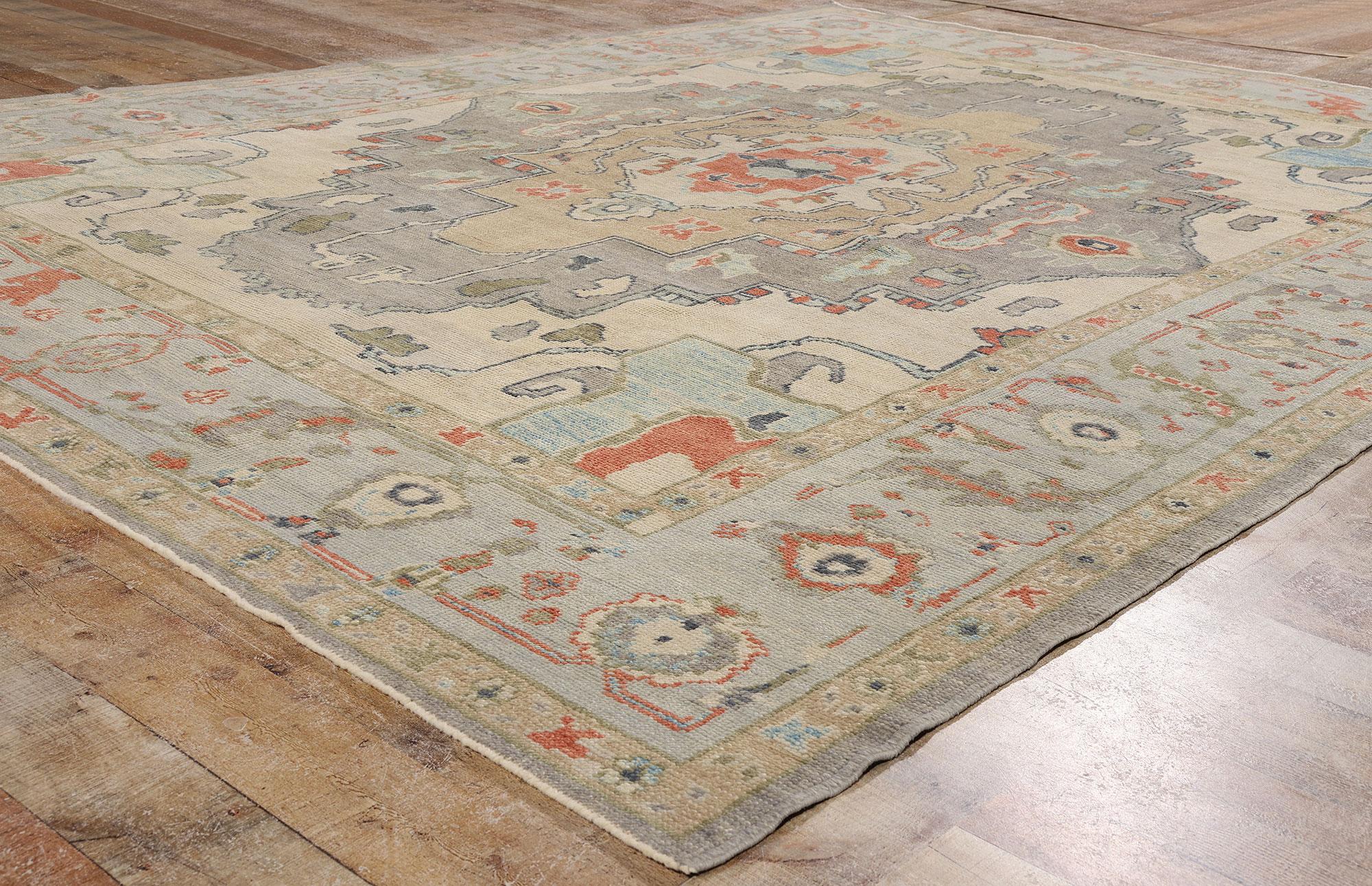 Hand-Knotted New Modern Earth-Tone Turkish Oushak Rug with Transitional Style For Sale