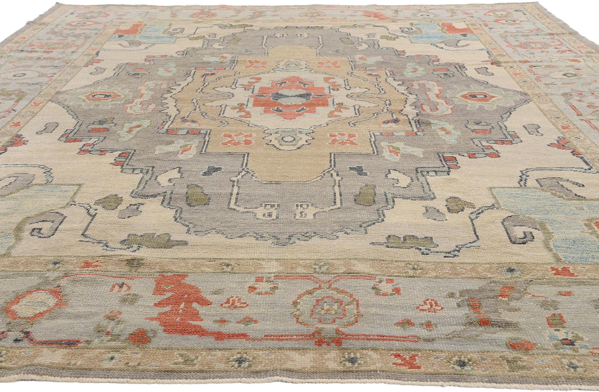 New Modern Earth-Tone Turkish Oushak Rug with Transitional Style In New Condition For Sale In Dallas, TX