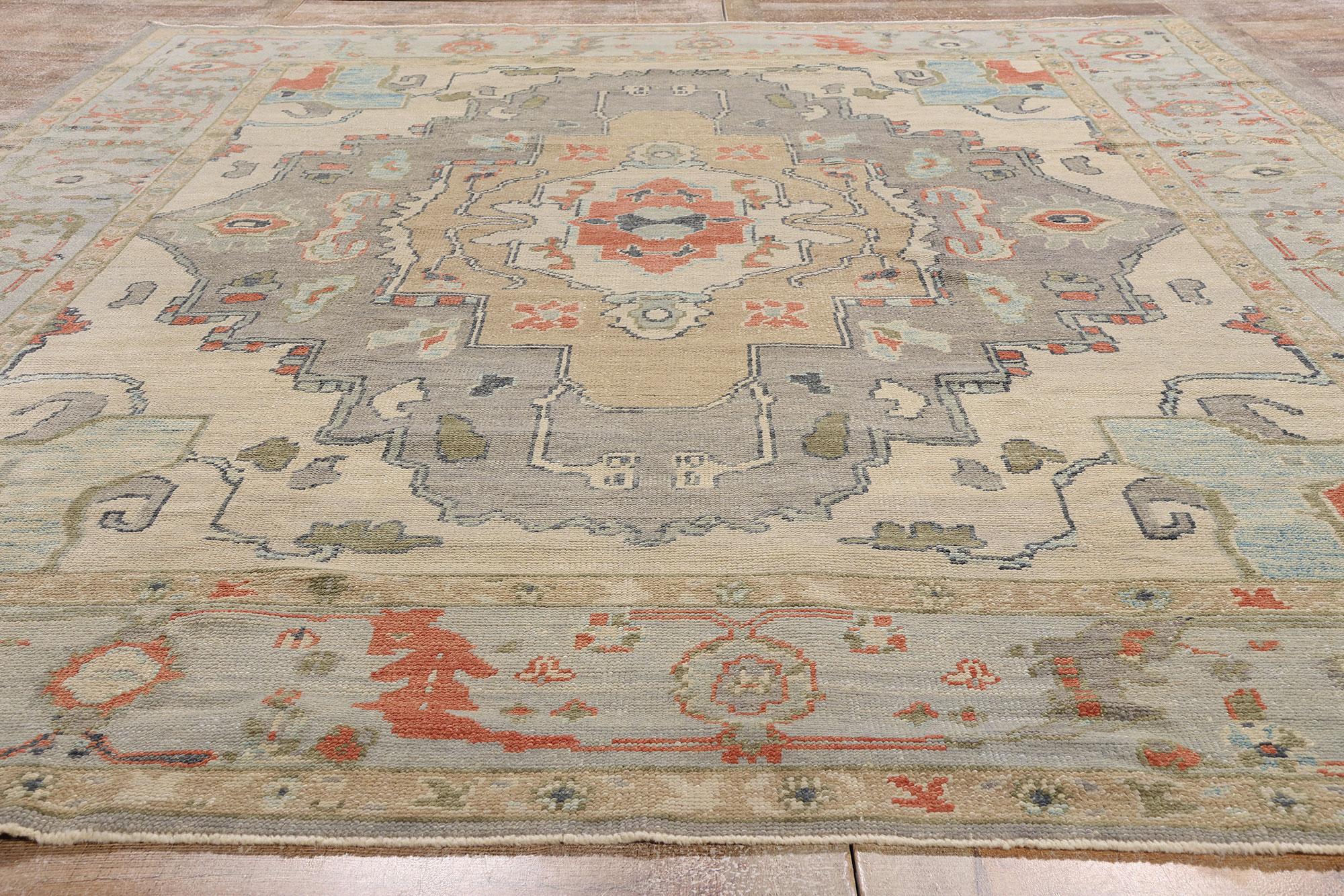 Contemporary New Modern Earth-Tone Turkish Oushak Rug with Transitional Style For Sale