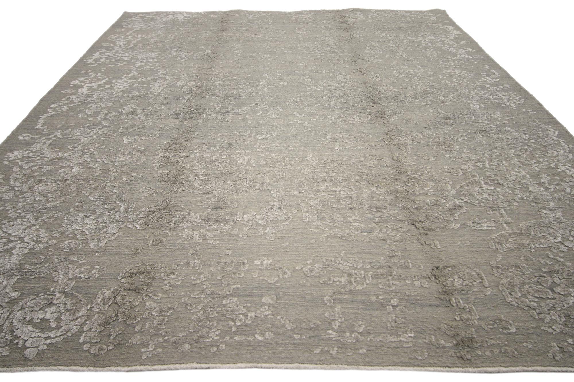 Estetismo New Modern Erased Damask Wool and Silk Rug with Transitional Style in vendita