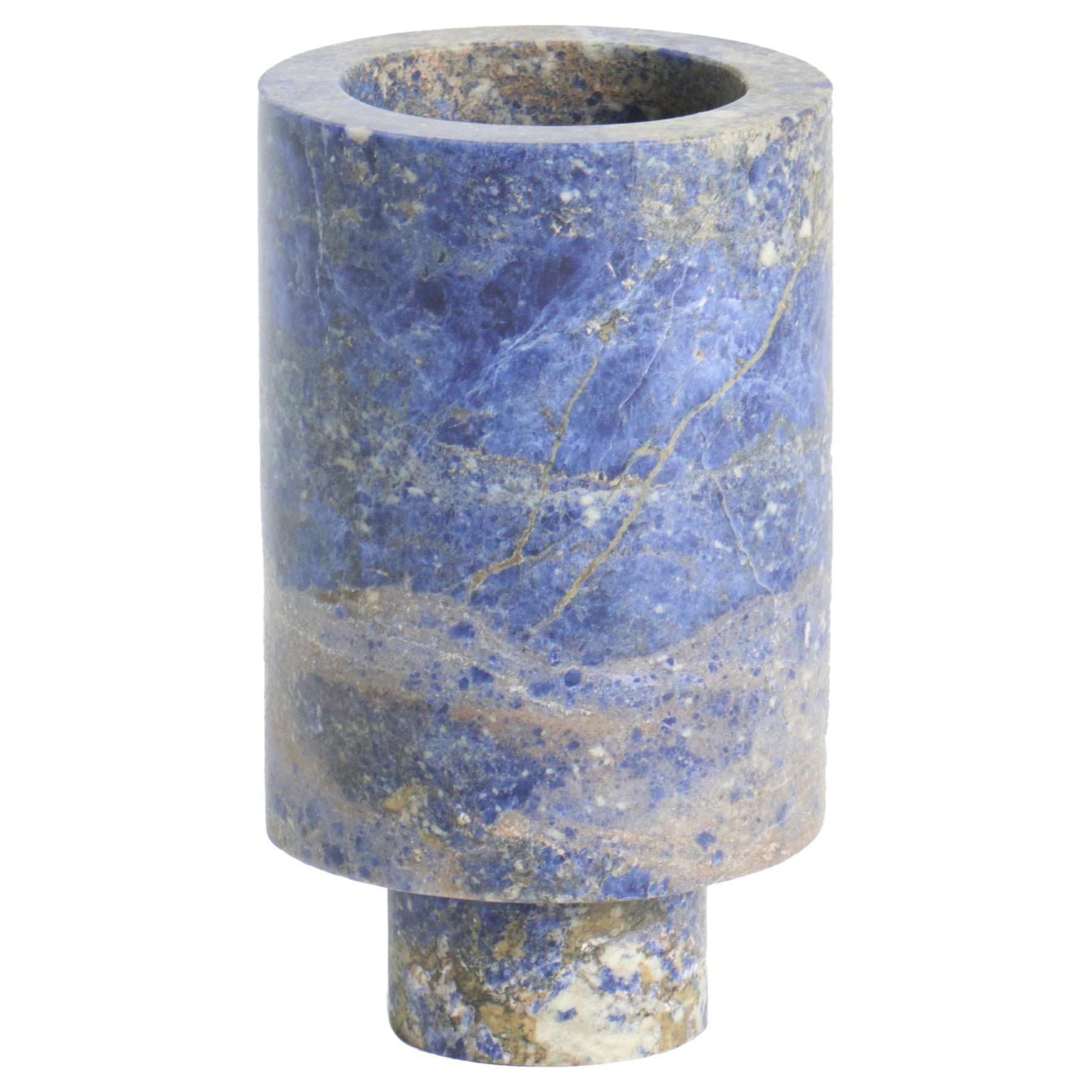 Nouveau vase à fleurs moderne en marbre bleu, de la créatrice Karen Chekerdjian Stock en vente