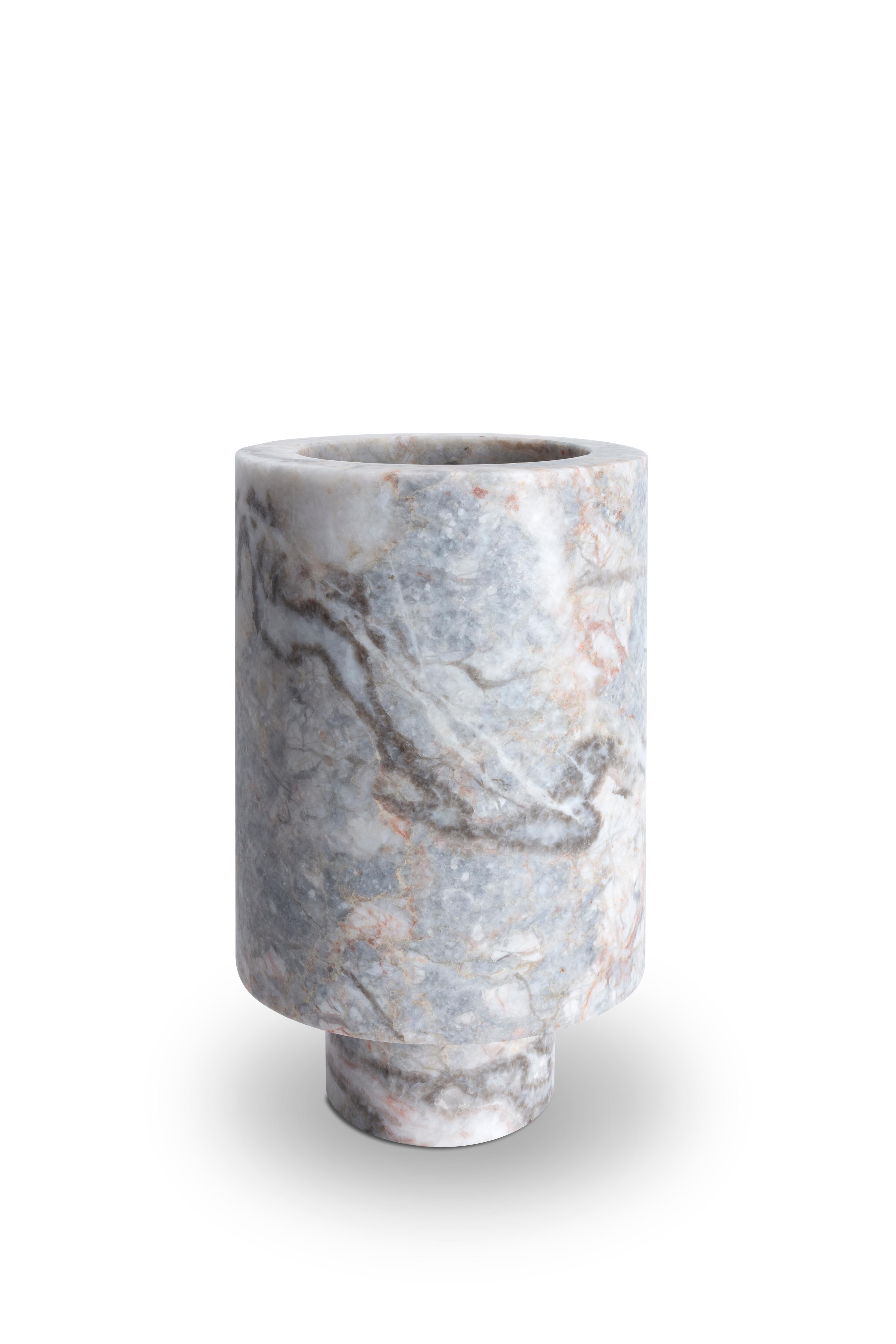 Italian New Modern Flower Vase in Marble, Creator Karen Chekerdjian For Sale
