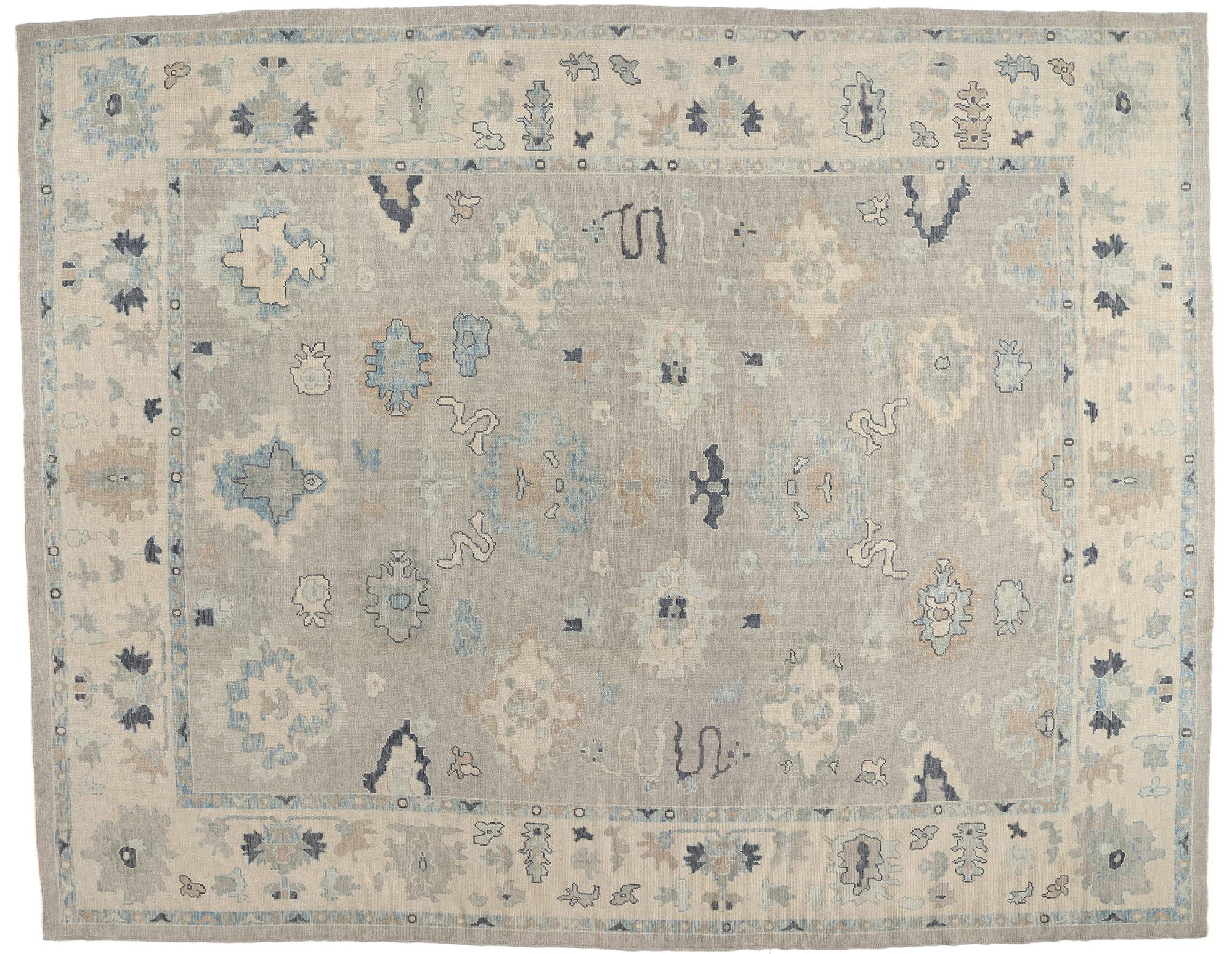 Hand-Knotted New Modern Gray Turkish Oushak Carpet with Contemporary Style For Sale