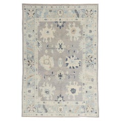 Nuovo tappeto turco Oushak grigio moderno con stile contemporaneo