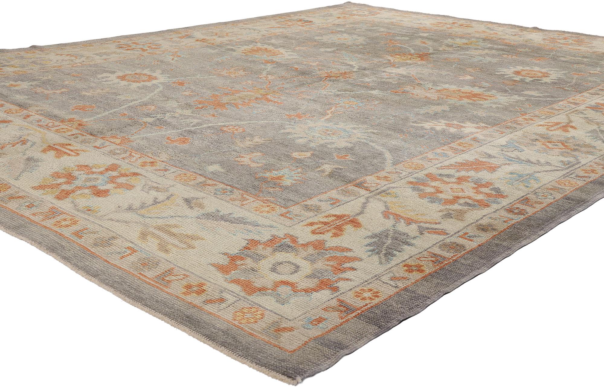 New Modern Gray Turkish Oushak Carpet with Transitional Style For Sale 3