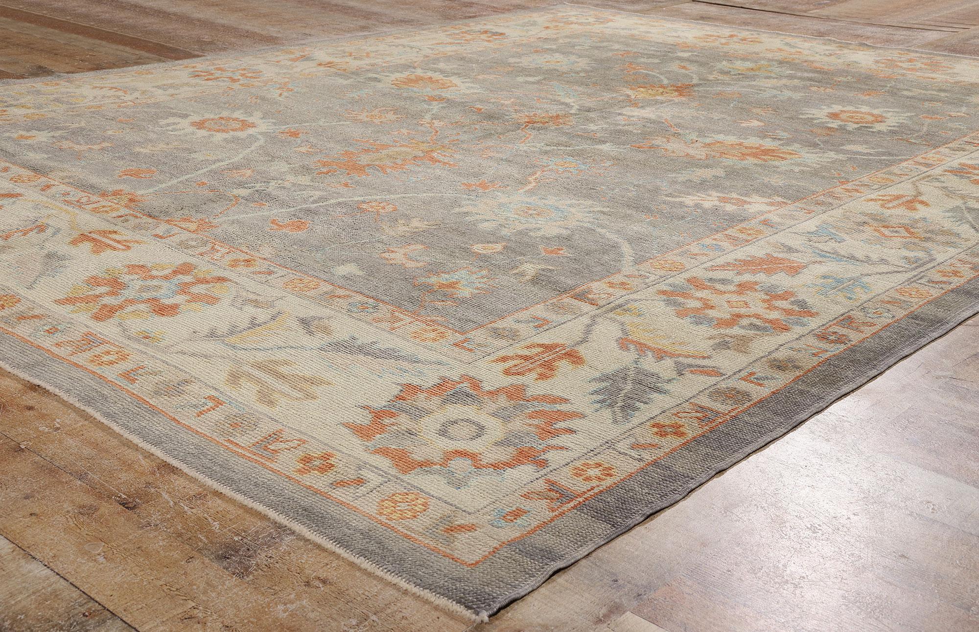 New Modern Gray Turkish Oushak Carpet with Transitional Style For Sale 4