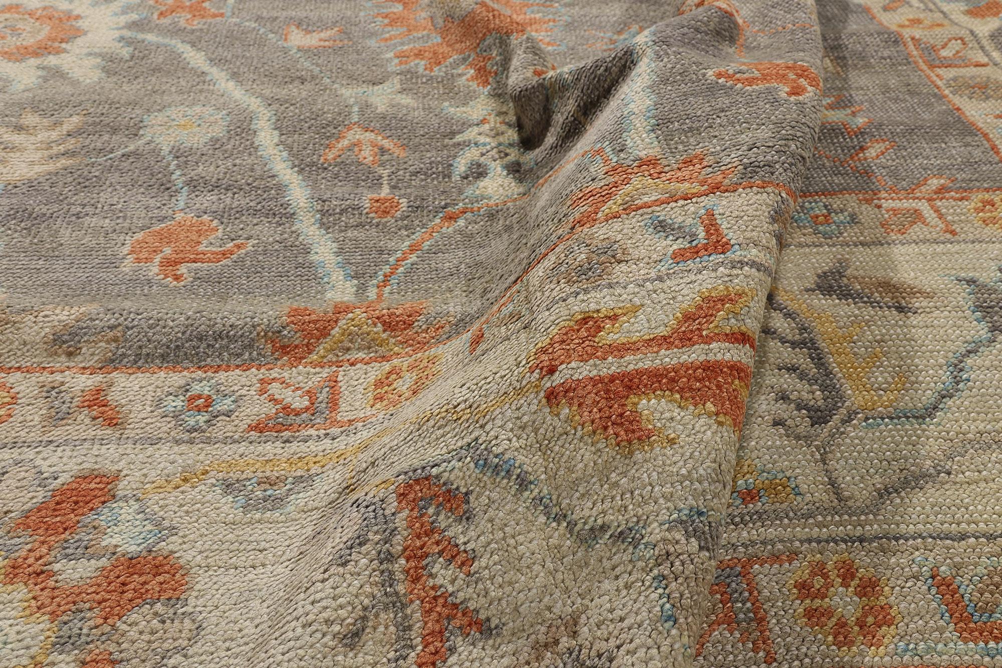 New Modern Gray Turkish Oushak Carpet with Transitional Style For Sale 5