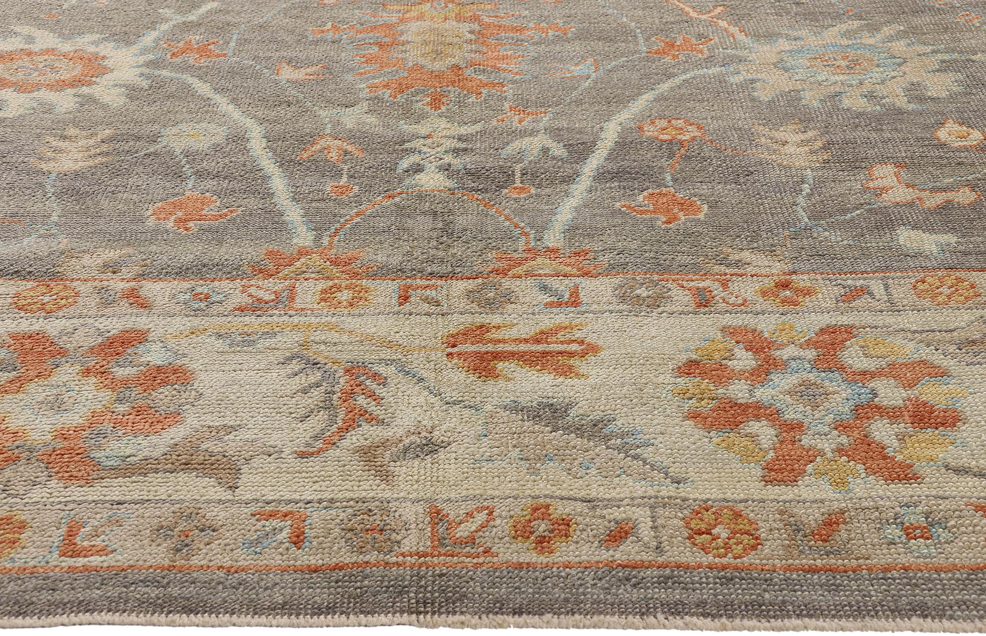 New Modern Gray Turkish Oushak Carpet with Transitional Style In New Condition For Sale In Dallas, TX