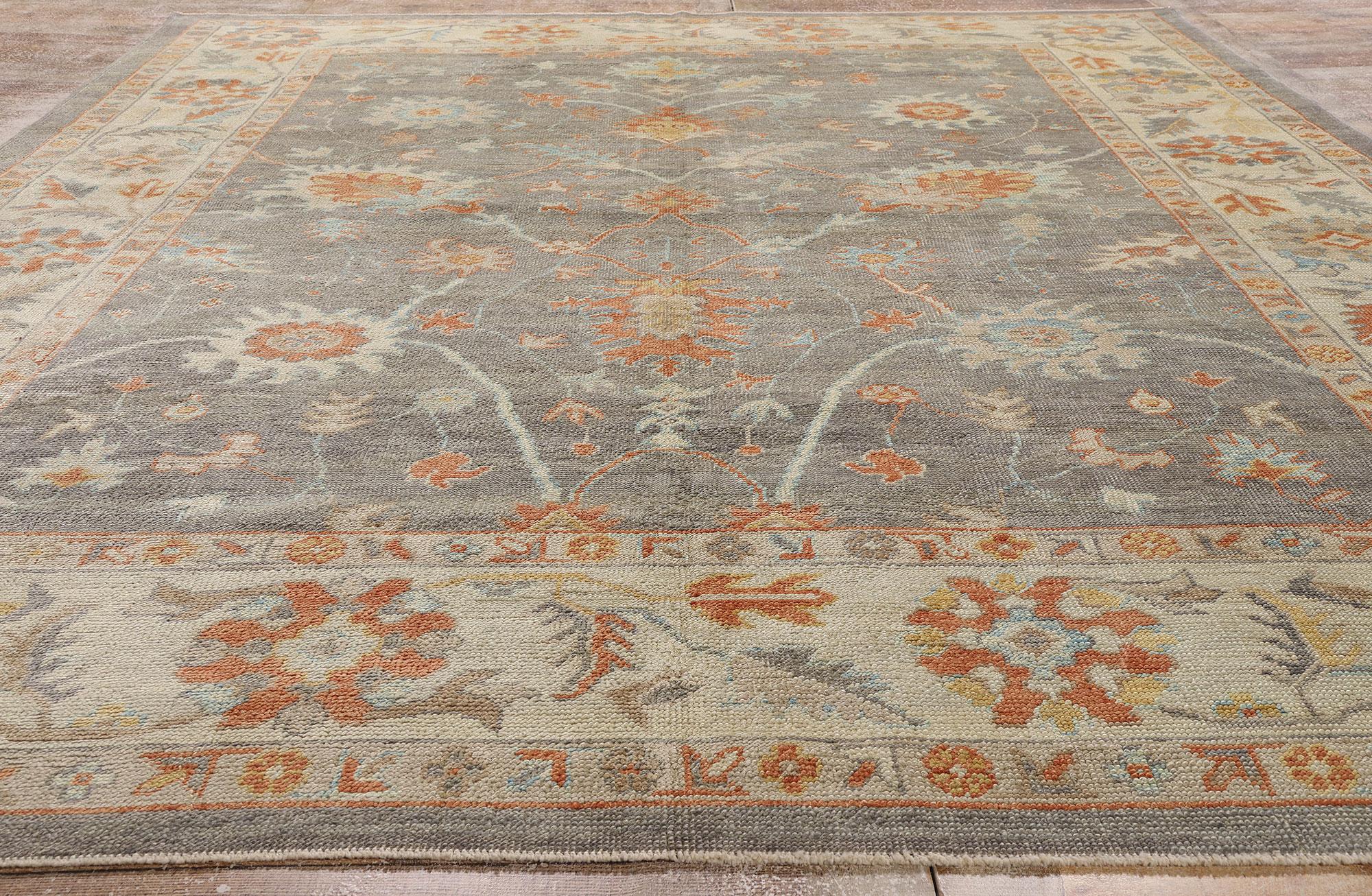 New Modern Gray Turkish Oushak Carpet with Transitional Style For Sale 1