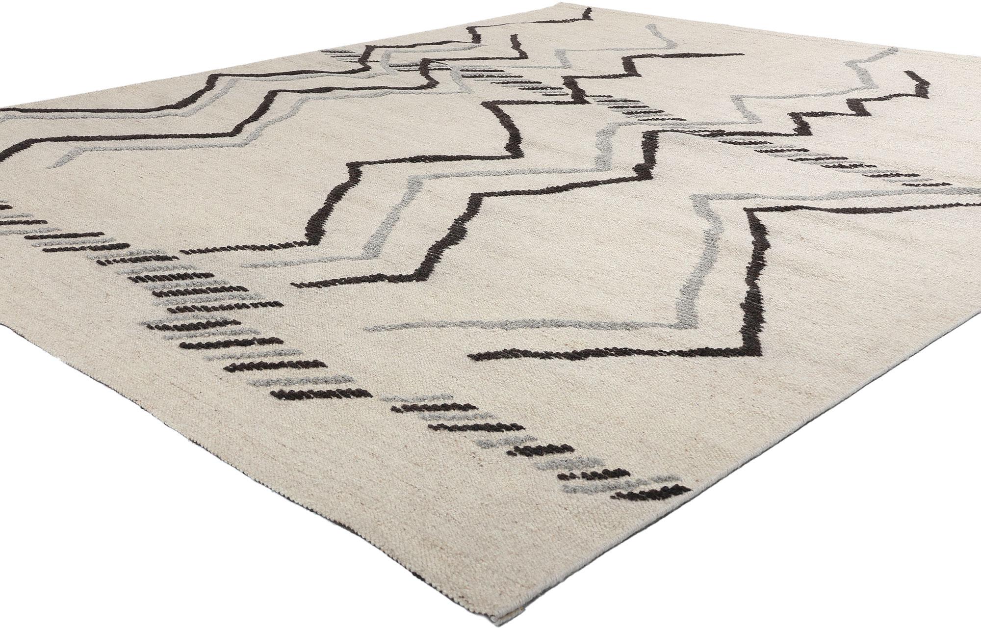 31254 Moderner marokkanischer High-Low-Teppich im Tribal-Stil, 08'08 x 10'00. Dieser moderne marokkanische High-Low-Teppich im Tribal-Stil verbindet nahtlos die rohe Energie des abstrakten Expressionismus mit dem zeitlosen Charme der Stammeskunst.