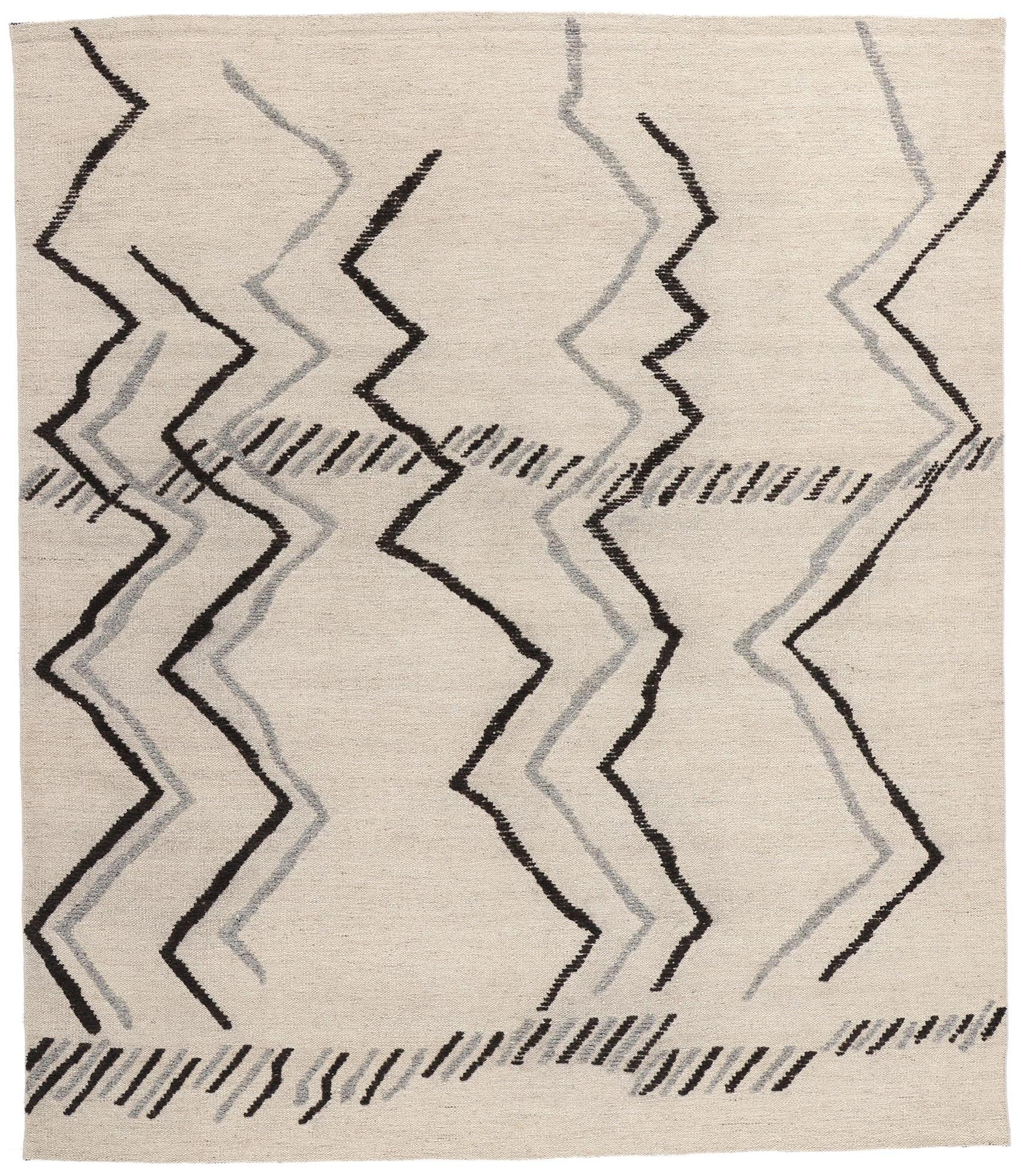 New Modern High-Low Moroccan Rug, Tribal Allure Meets Contemporary Abstract Art