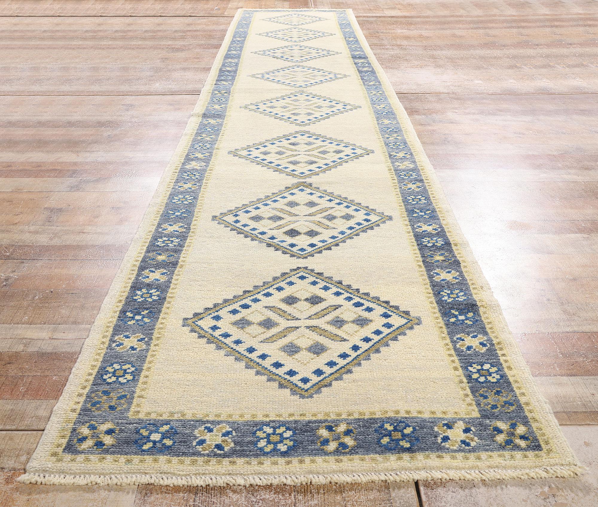 Hand-Knotted New Modern Ivory Turkish Oushak Carpet with Transitional Style For Sale