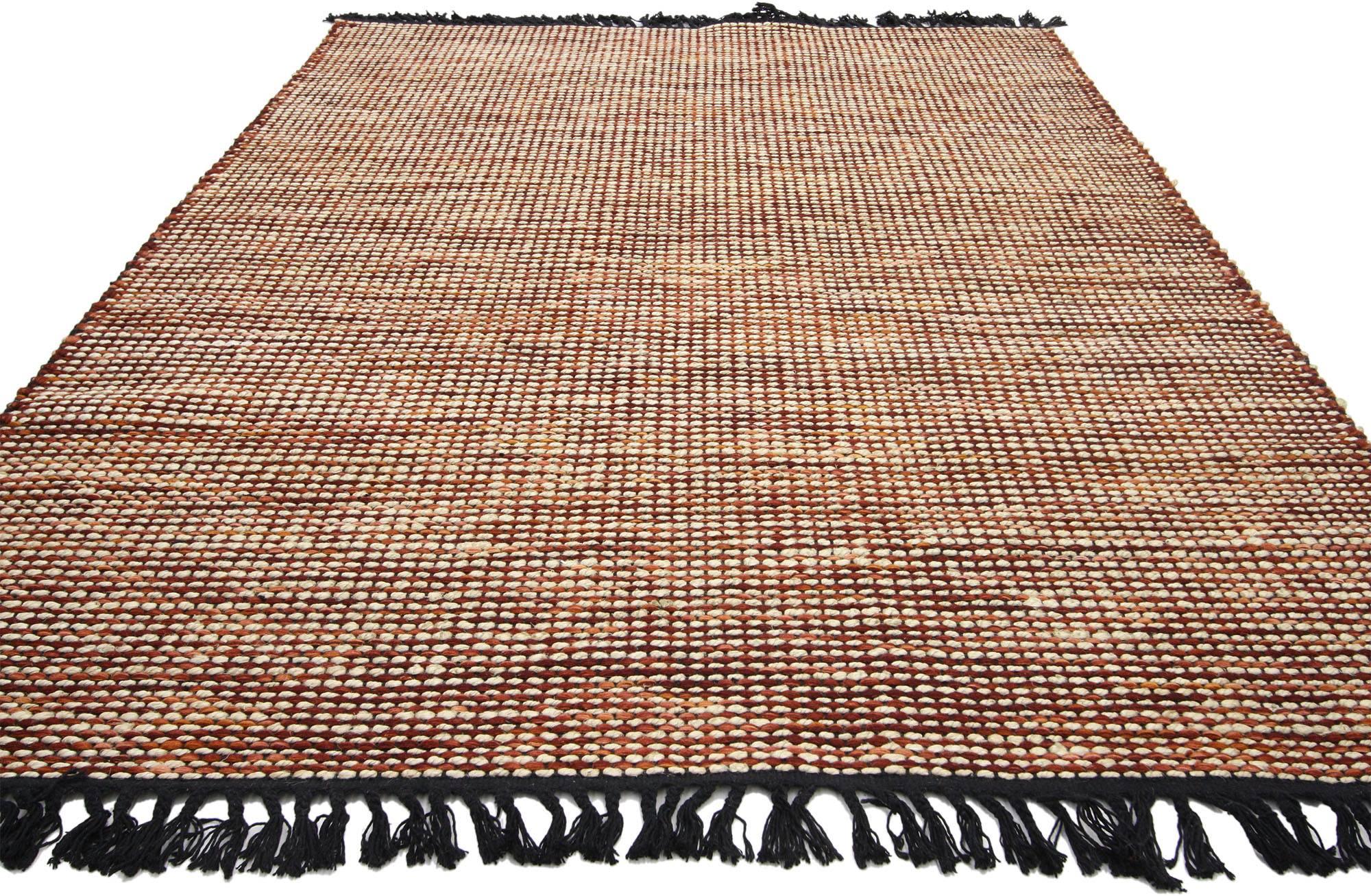 30378, New Modern Lake House Cabin Style Dhurrie flat-weave rug. Freshen up your space and inject color without going poly-chrome crazy with this modern Dhurrie area rug. Subtle in style and very versatile, this Lake House style rug features a