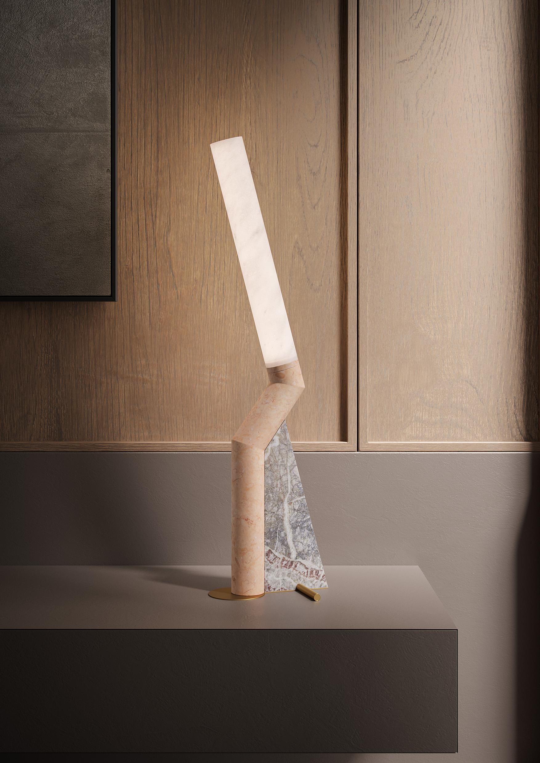 Lightness and vitality. Bec Brittain’s study of weights and proportions wasn’t meant to be a pure sculptural exercise but, rather, aimed to make marble more her own, an everyday material. With its inner light, “Heron” glides over the desk or table