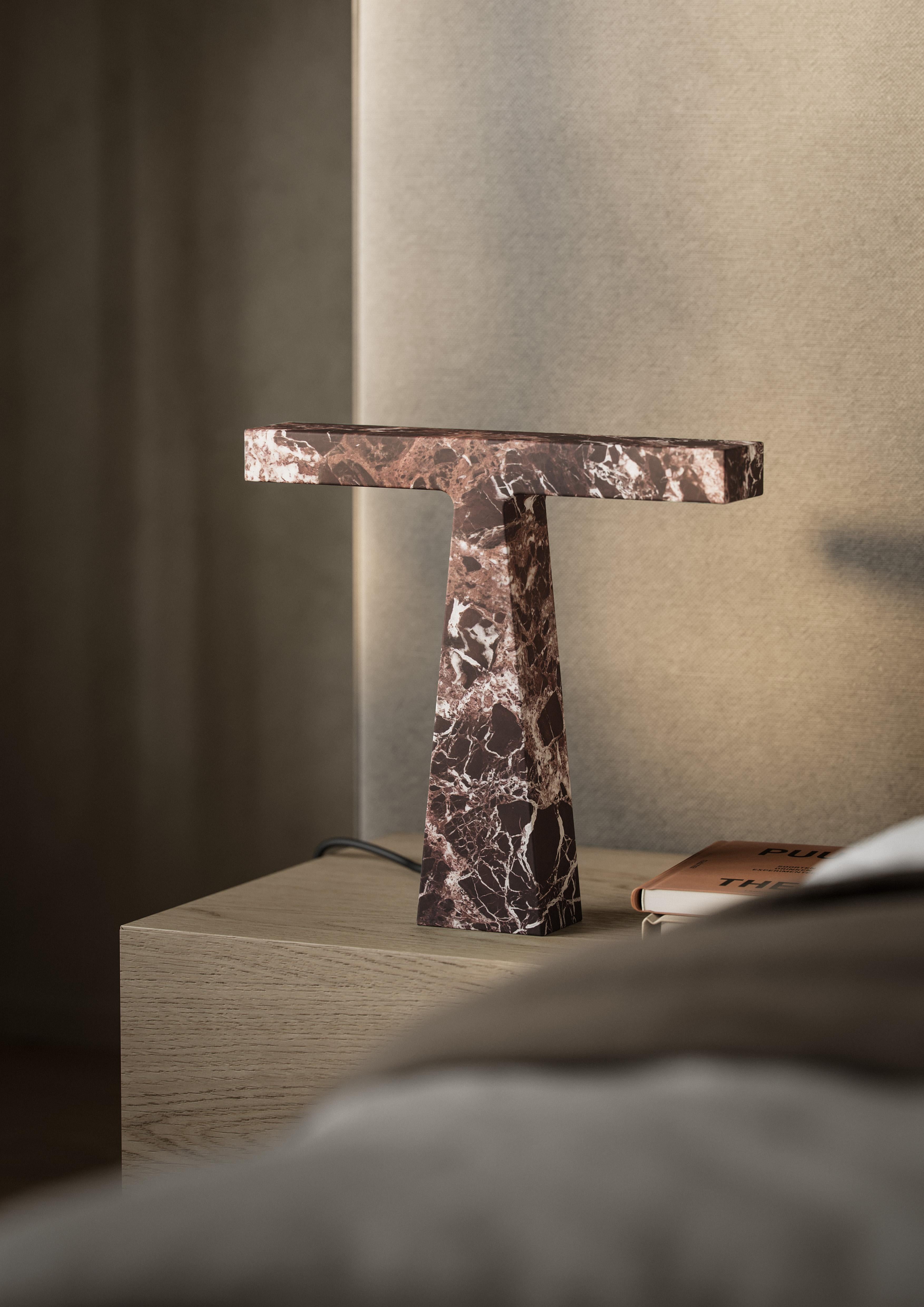 New Modern Lamp in Red Levanto Marble, creator Niko Koronis Stock For Sale 4