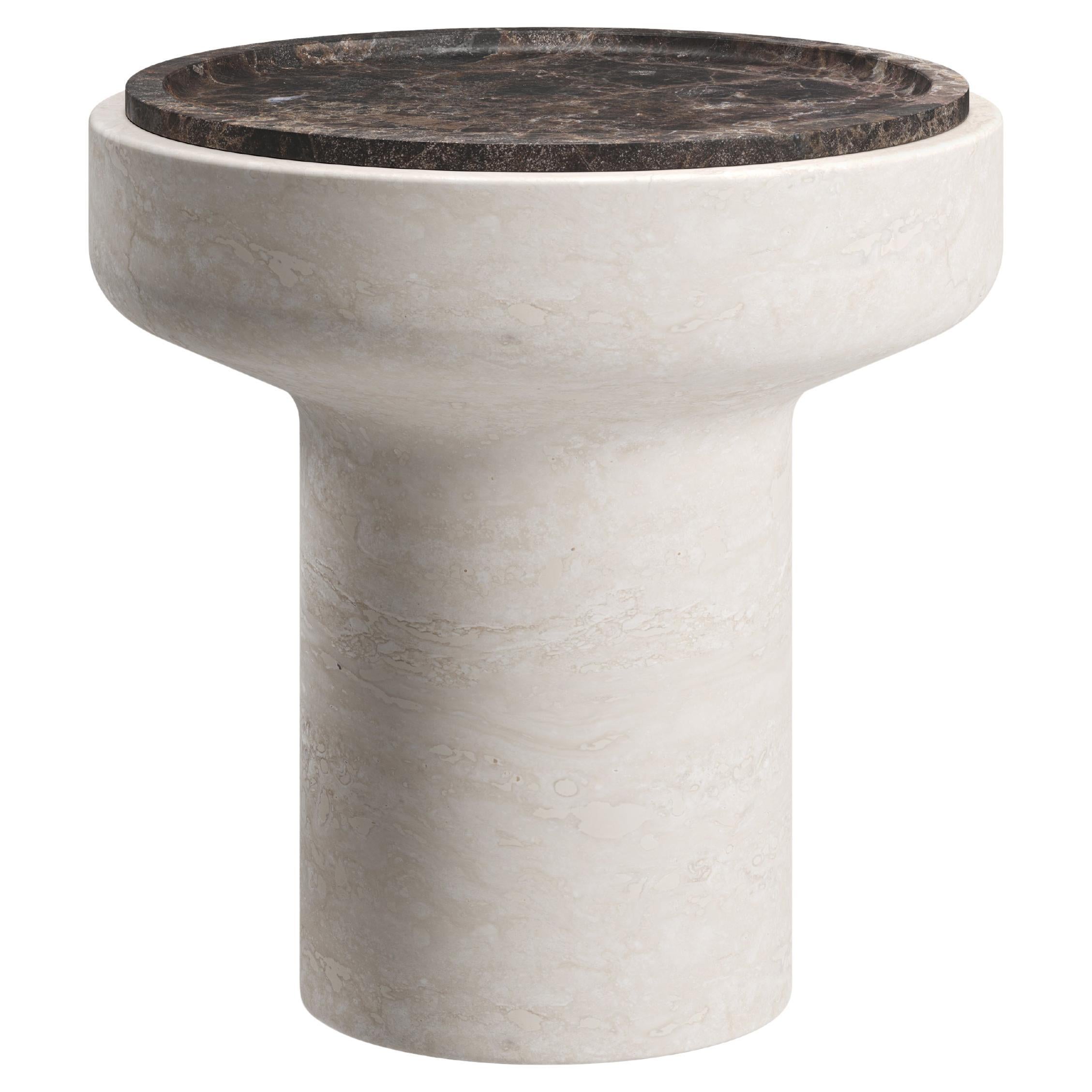 New Modern Side Table in Travertine and Marble, Designer Ivan Colominas For Sale