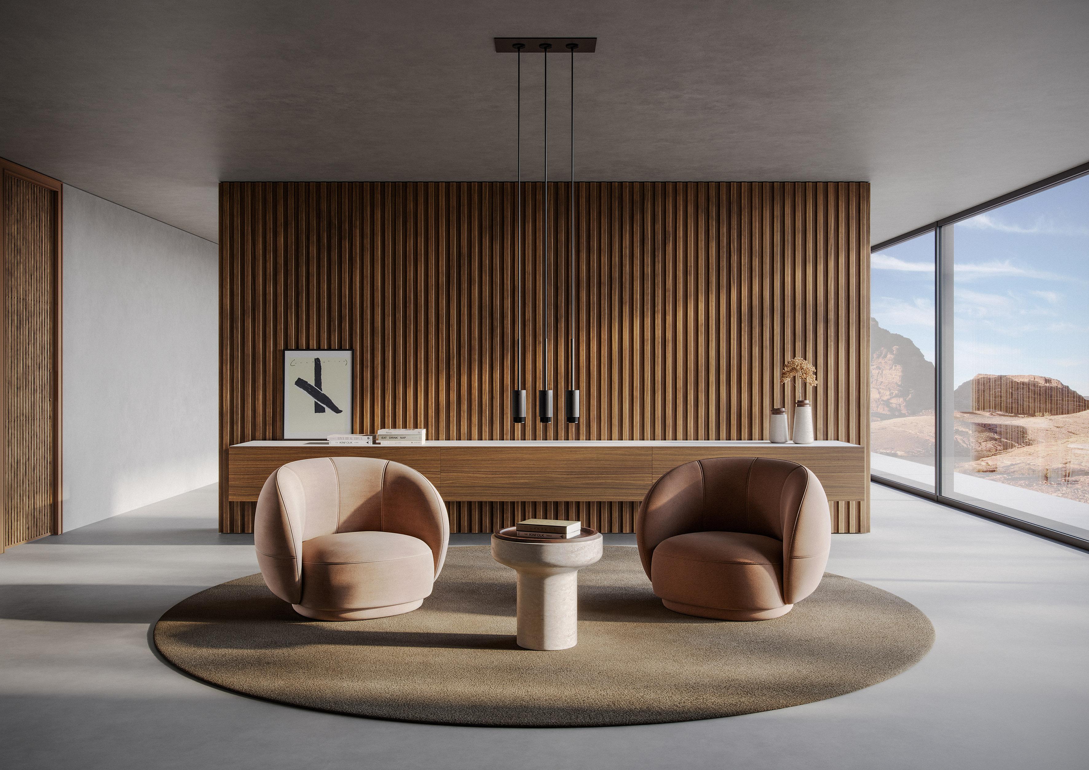 Moderne Nouvelle table d'appoint moderne en travertin et noyer, Design/One, Ivan Colominas en vente
