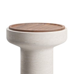New Modern Side Table in Travertine and Walnut, Designer Ivan Colominas