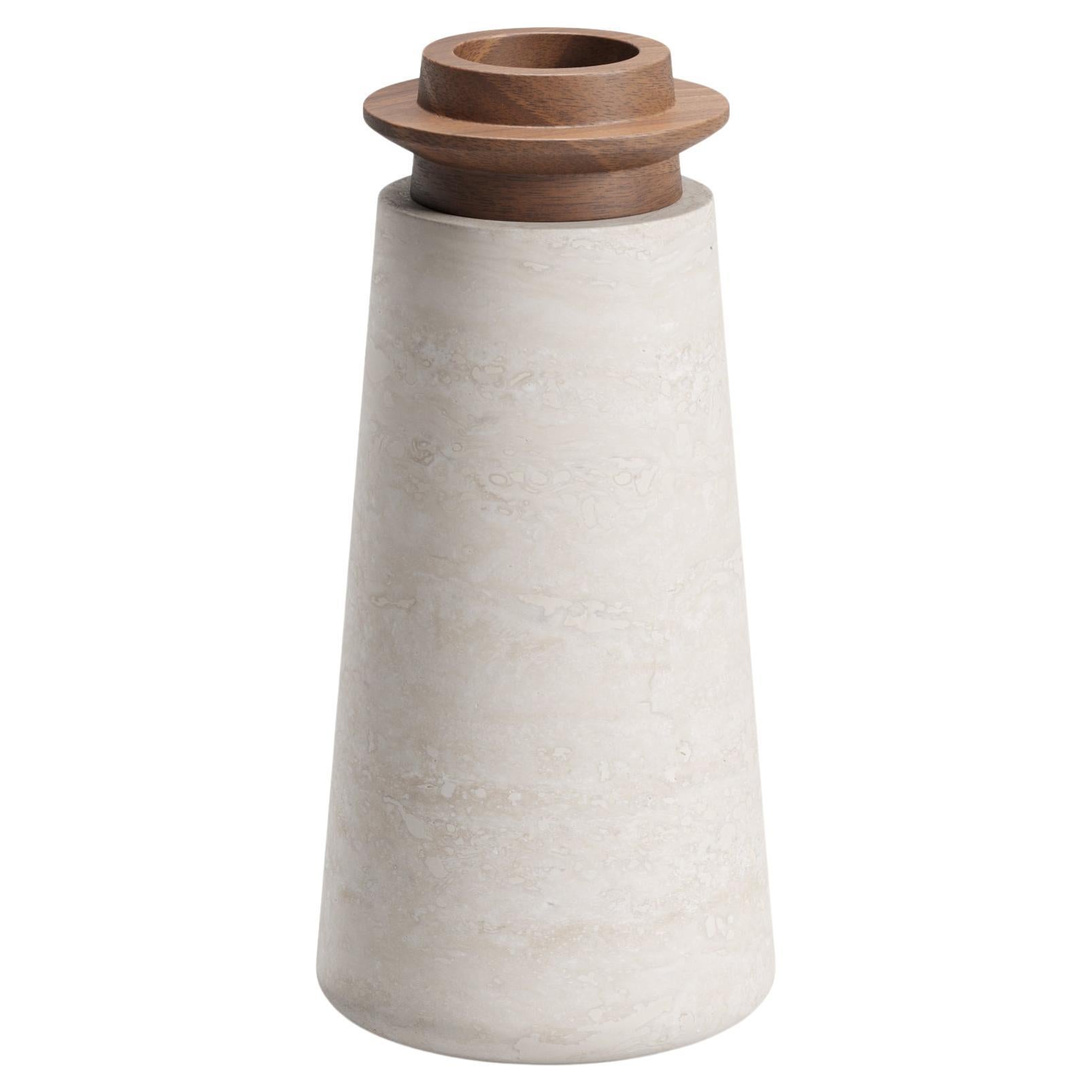 Neue moderne Vase aus Marmor und Nussbaumholz, Designer Ivan Colominas