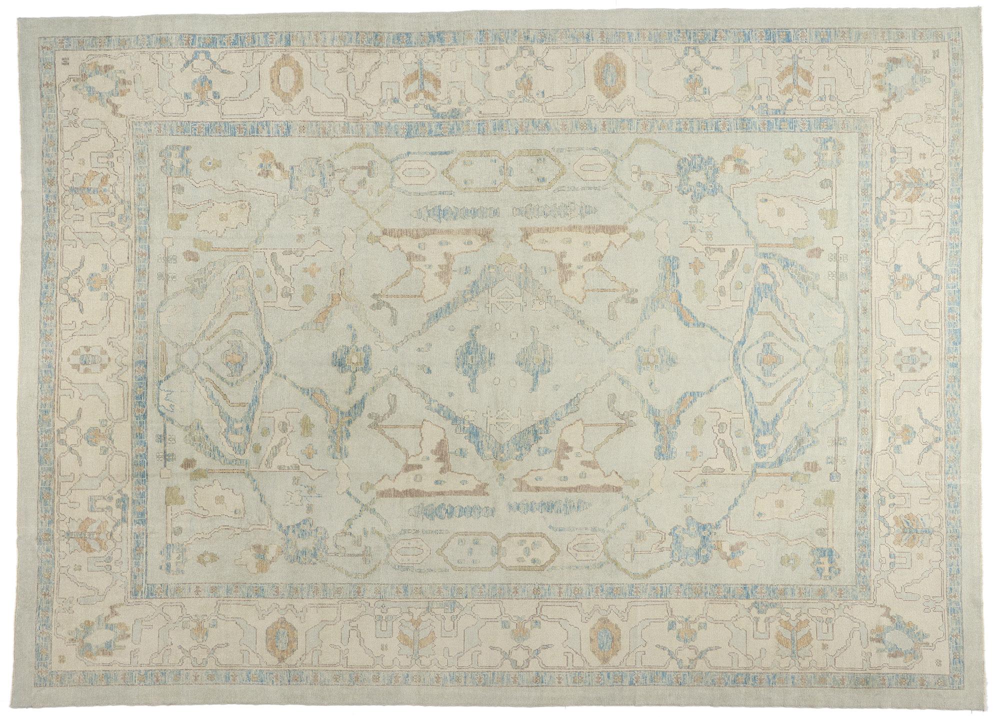 Hand-Knotted New Modern Light Blue Turkish Oushak Carpet with Contemporary Style For Sale