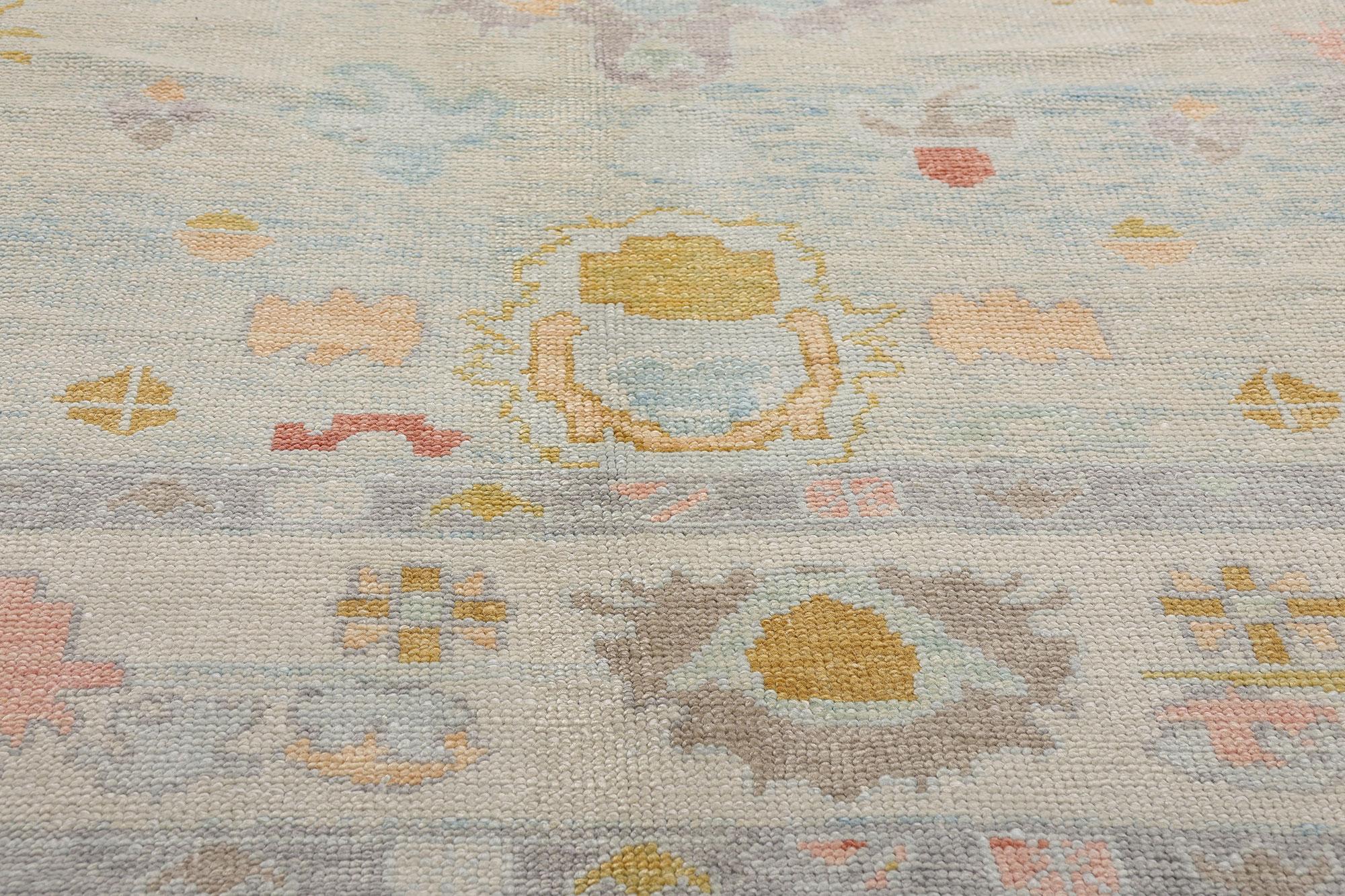 Turco Nuovo tappeto turco Oushak moderno di colore azzurro in stile contemporaneo in vendita