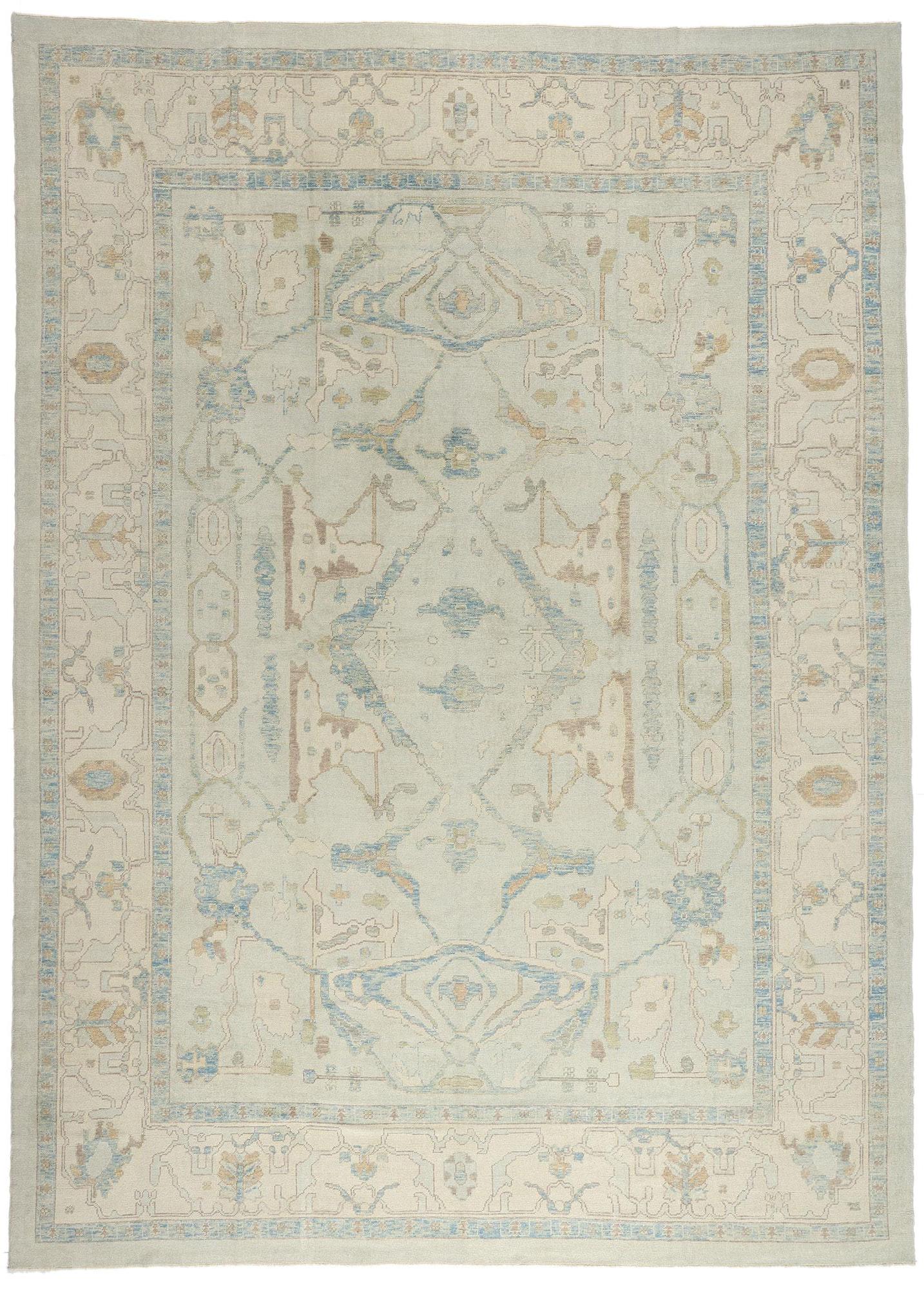 New Modern Light Blue Turkish Oushak Carpet with Contemporary Style For Sale