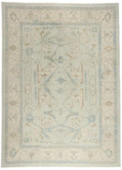 New Modern Light Blue Turkish Oushak Carpet with Contemporary Style