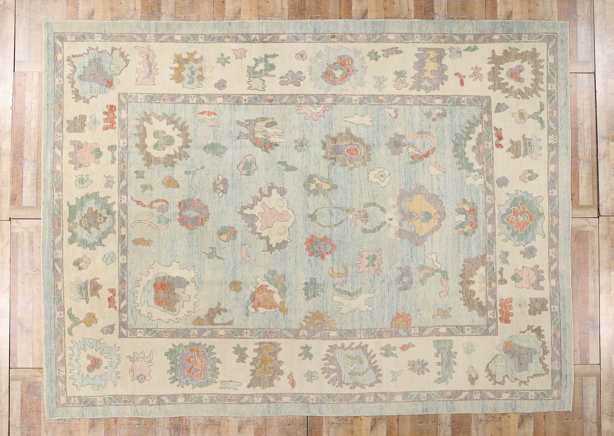 New Modern Light Blue Turkish Oushak Rug, 10'09 x 14'01 For Sale 4