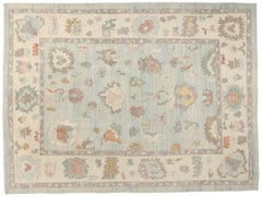 New Modern Light Blue Turkish Oushak Rug, 10'09 x 14'01
