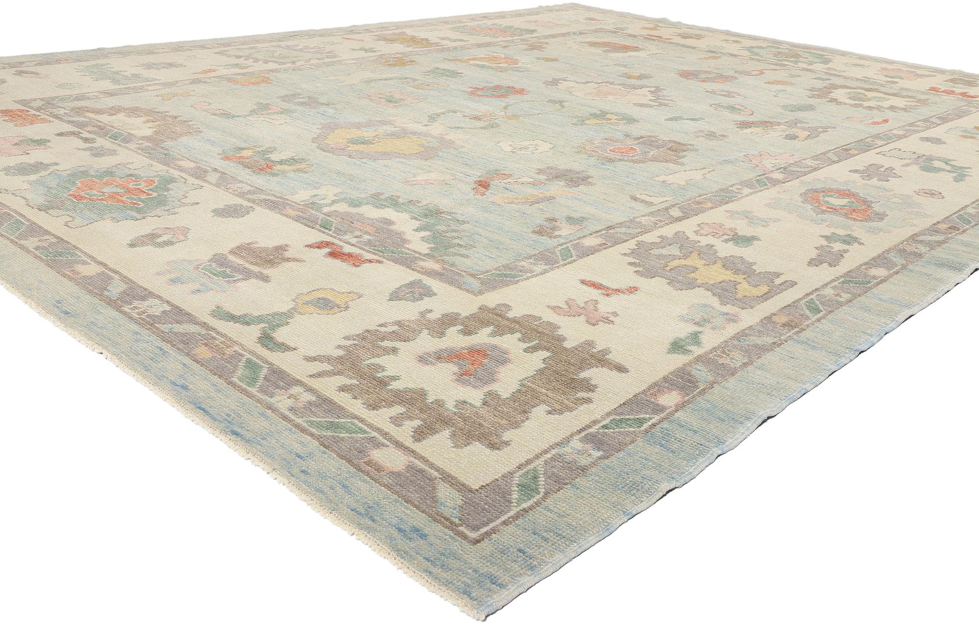 New Modern Light Blue Turkish Oushak Rug, 10'09 x 14'01 In New Condition For Sale In Dallas, TX