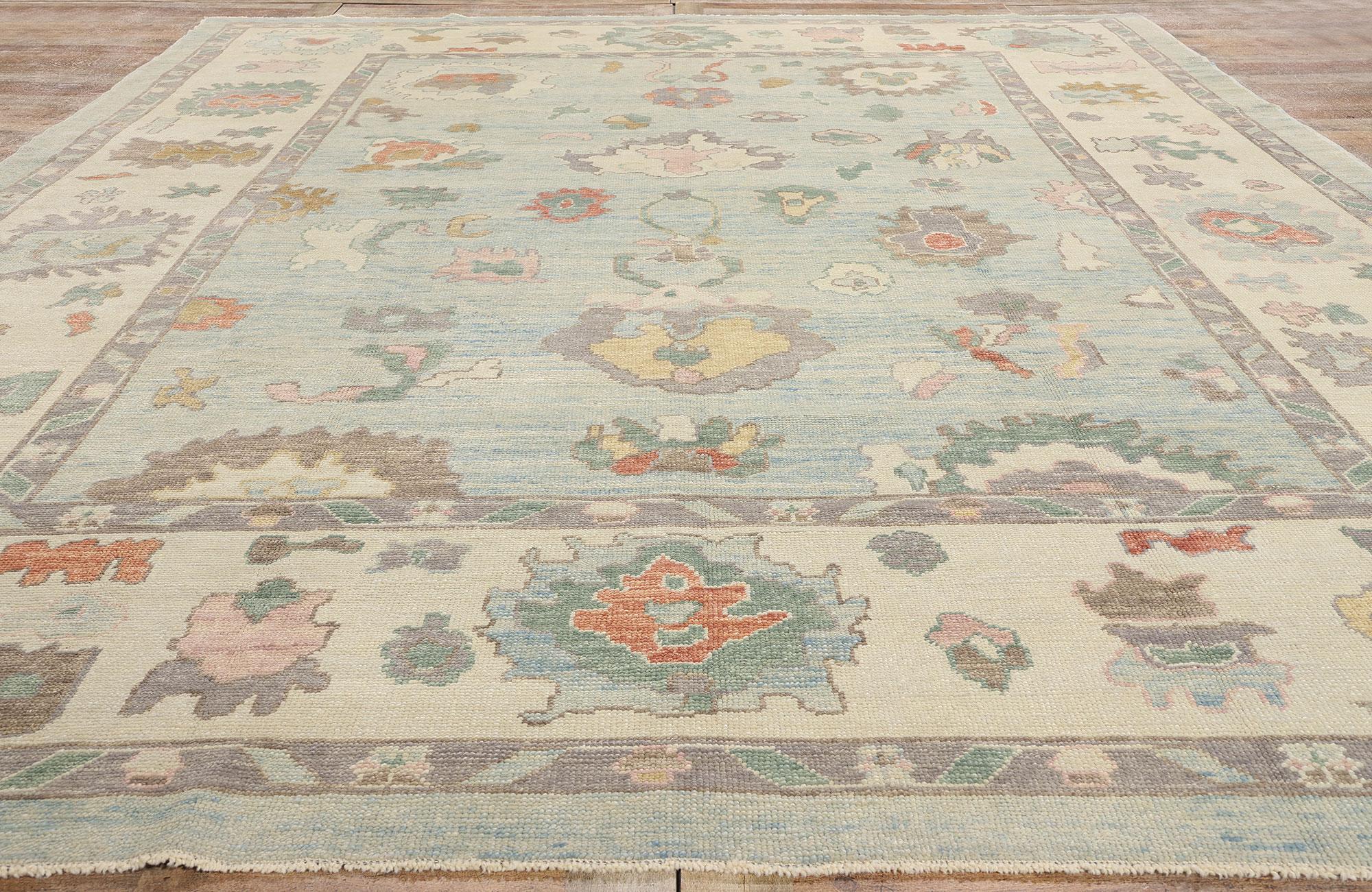 New Modern Light Blue Turkish Oushak Rug, 10'09 x 14'01 For Sale 1