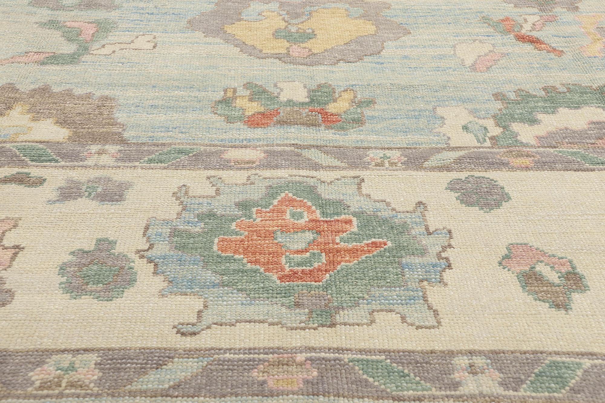 New Modern Light Blue Turkish Oushak Rug, 10'09 x 14'01 For Sale 3
