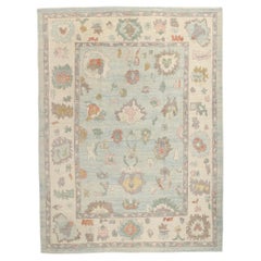 New Modern Light Blue Turkish Oushak Rug, 10'09 x 14'01