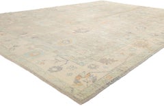 New Modern Light Gray Turkish Oushak Carpet with Contemporary Style