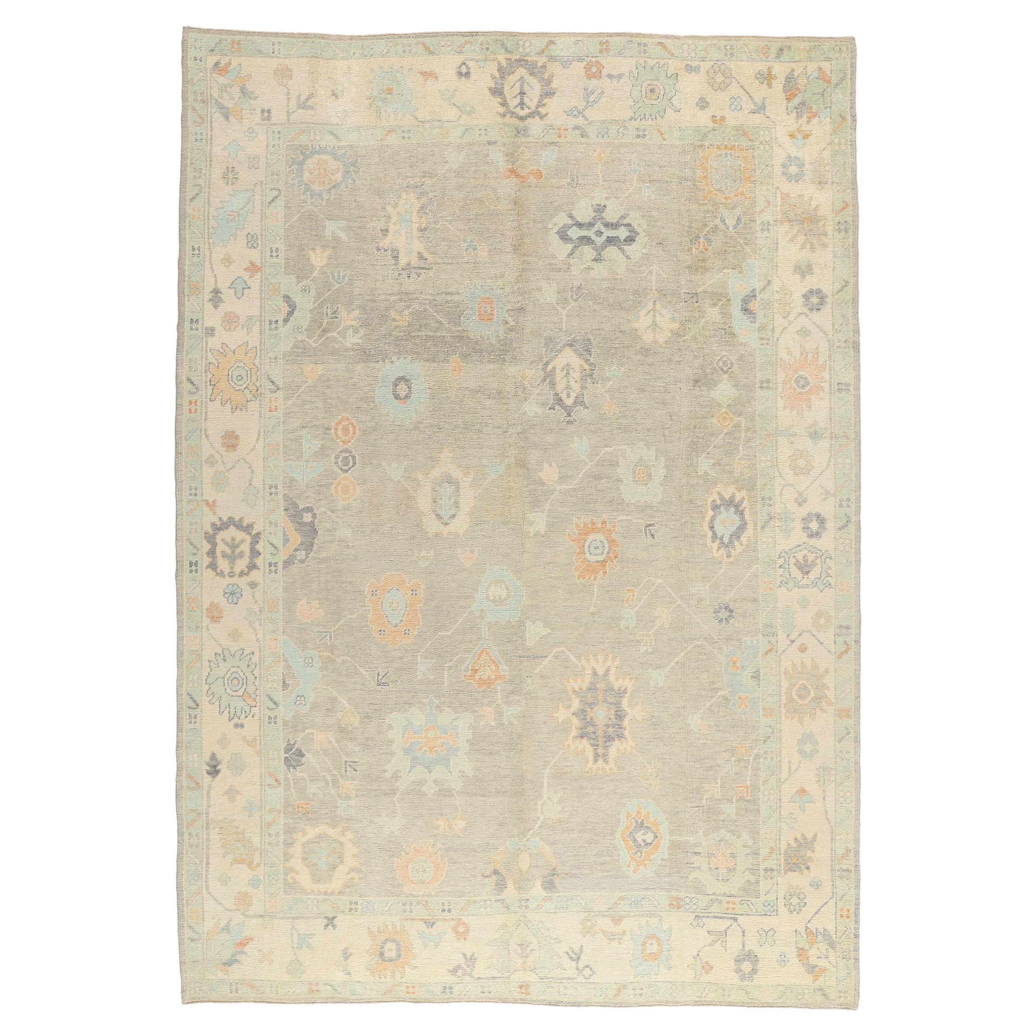 Nuovo tappeto turco Oushak grigio chiaro moderno in stile contemporaneo