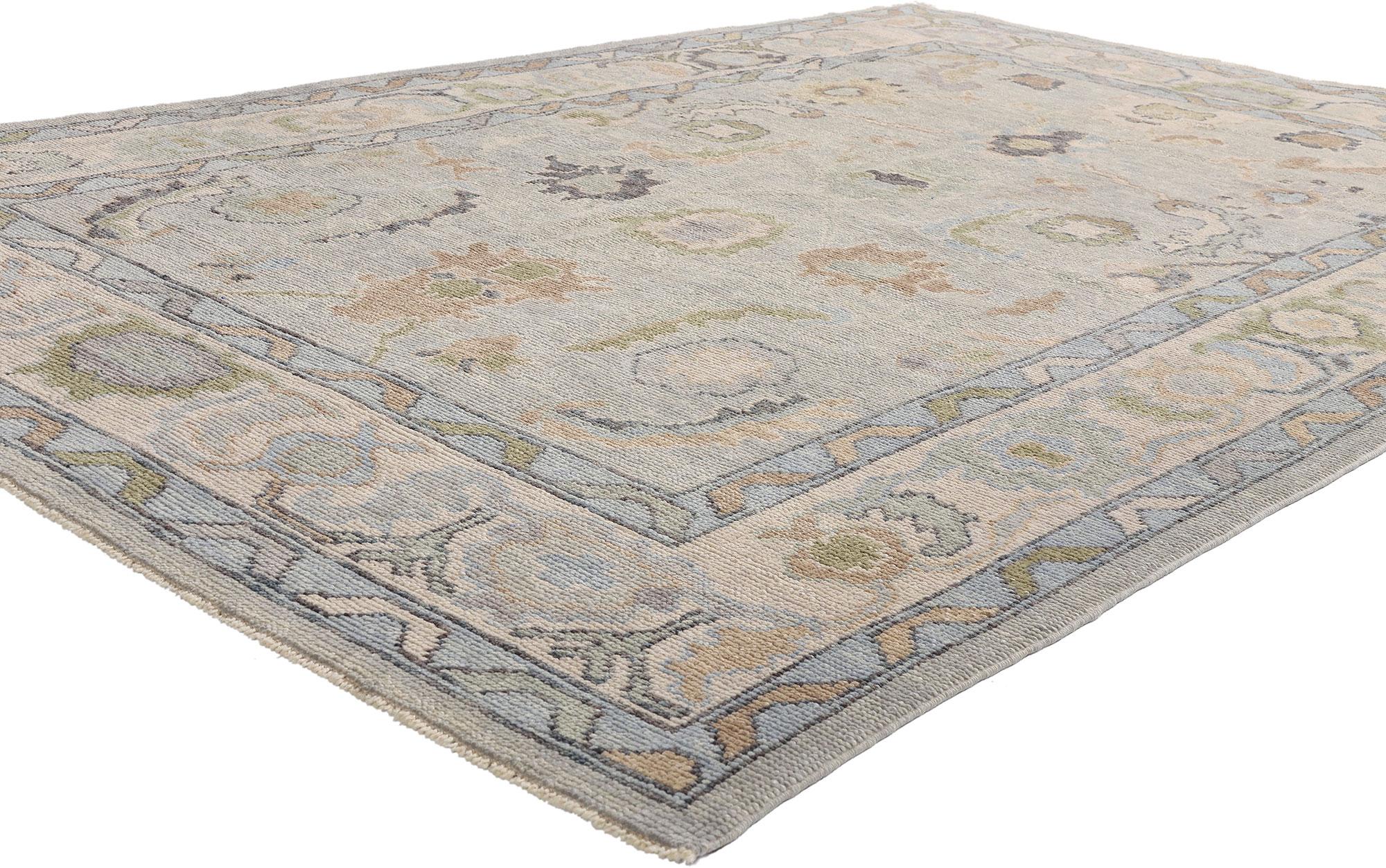 54024 New Modern Gray Turkish Oushak Rug, 06'02 x 09'02. A vision of understated grandeur, this hand knotted wool modern gray Turkish Oushak rug exudes an aura of rarefied elegance, where centuries of Anatolian weaving tradition converge with a