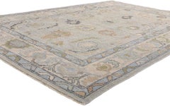 New Modern Light Gray Turkish Oushak Carpet with Transitional Style