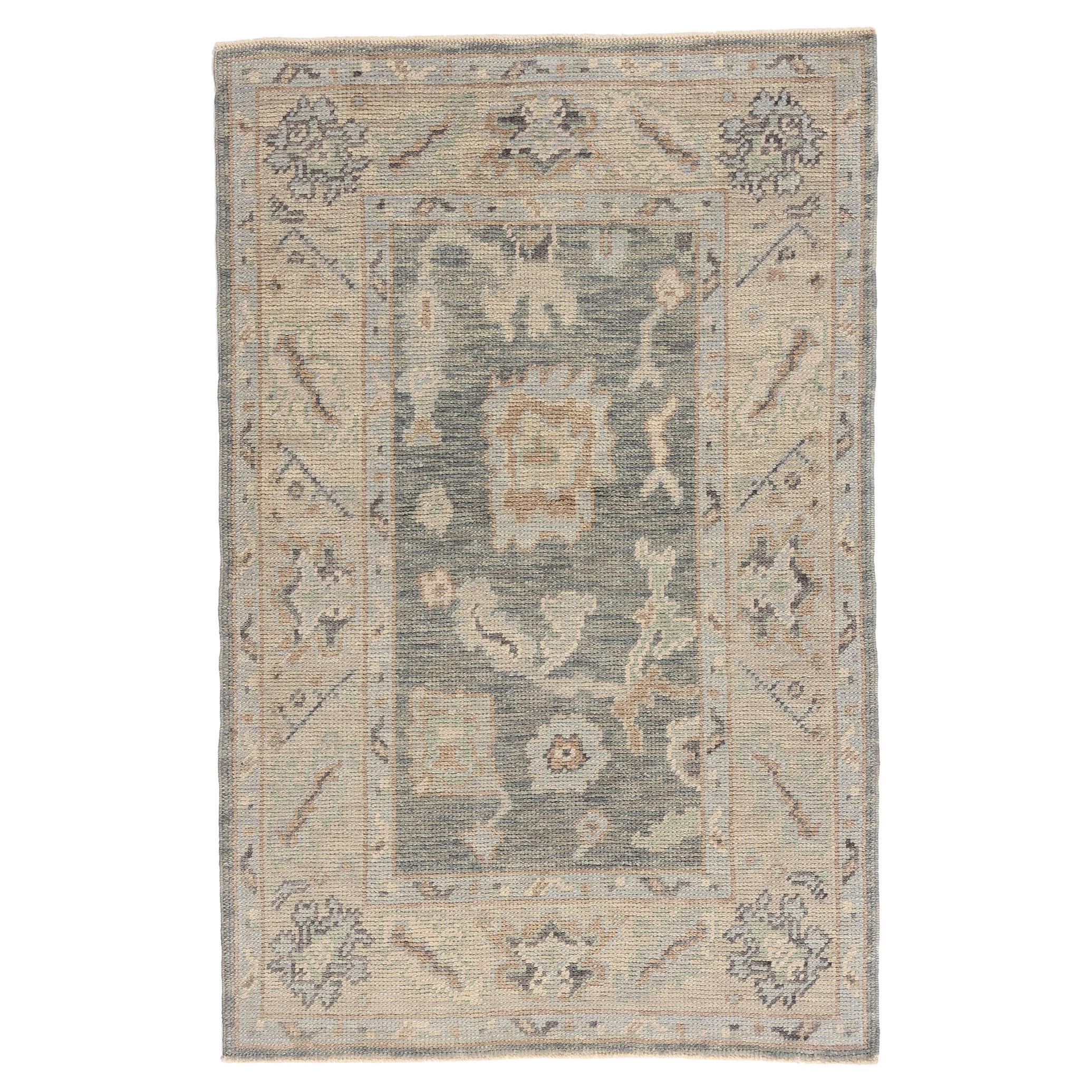 New Modern Light Gray Turkish Oushak Carpet with Transitional Style