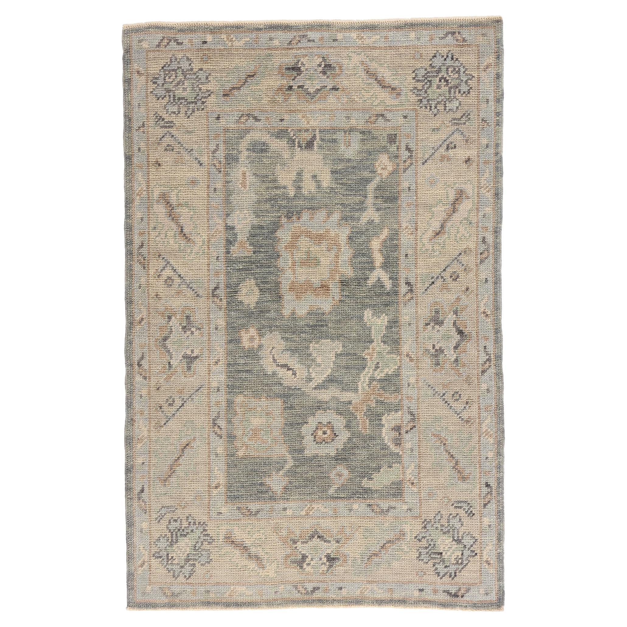 New Modern Light Gray Turkish Oushak Carpet with Transitional Style