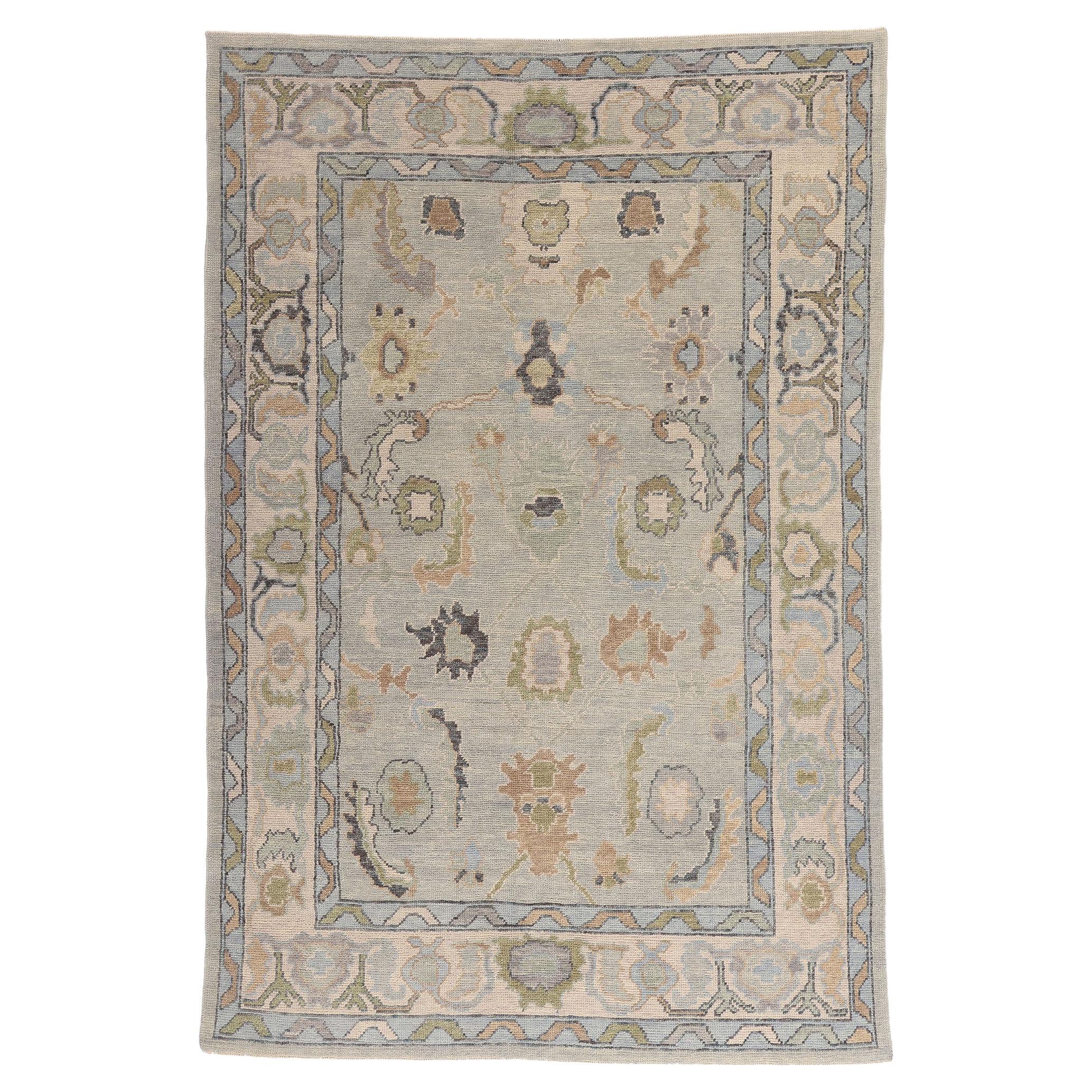 New Modern Light Gray Turkish Oushak Carpet with Transitional Style im Angebot