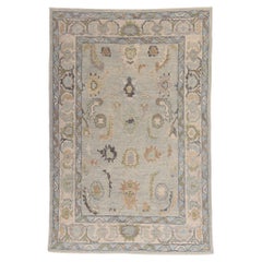New Modern Light Gray Turkish Oushak Carpet with Transitional Style