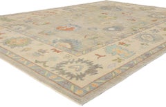 New Modern Light Gray Turkish Oushak Rug with Transitional Style