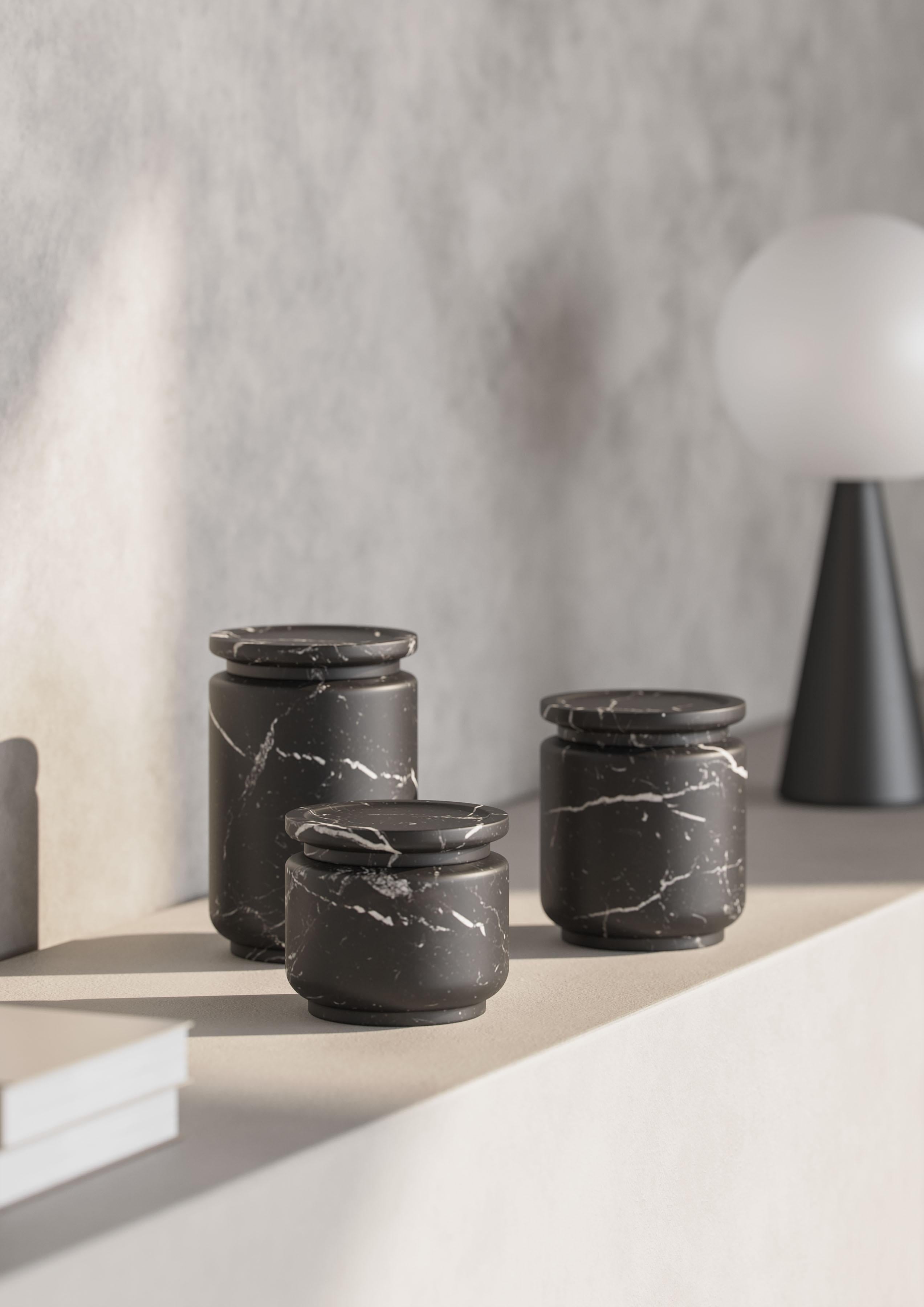 New Modern Medium Pot in Black Marquinia Marble, creator Ivan Colominas, stock  For Sale 5