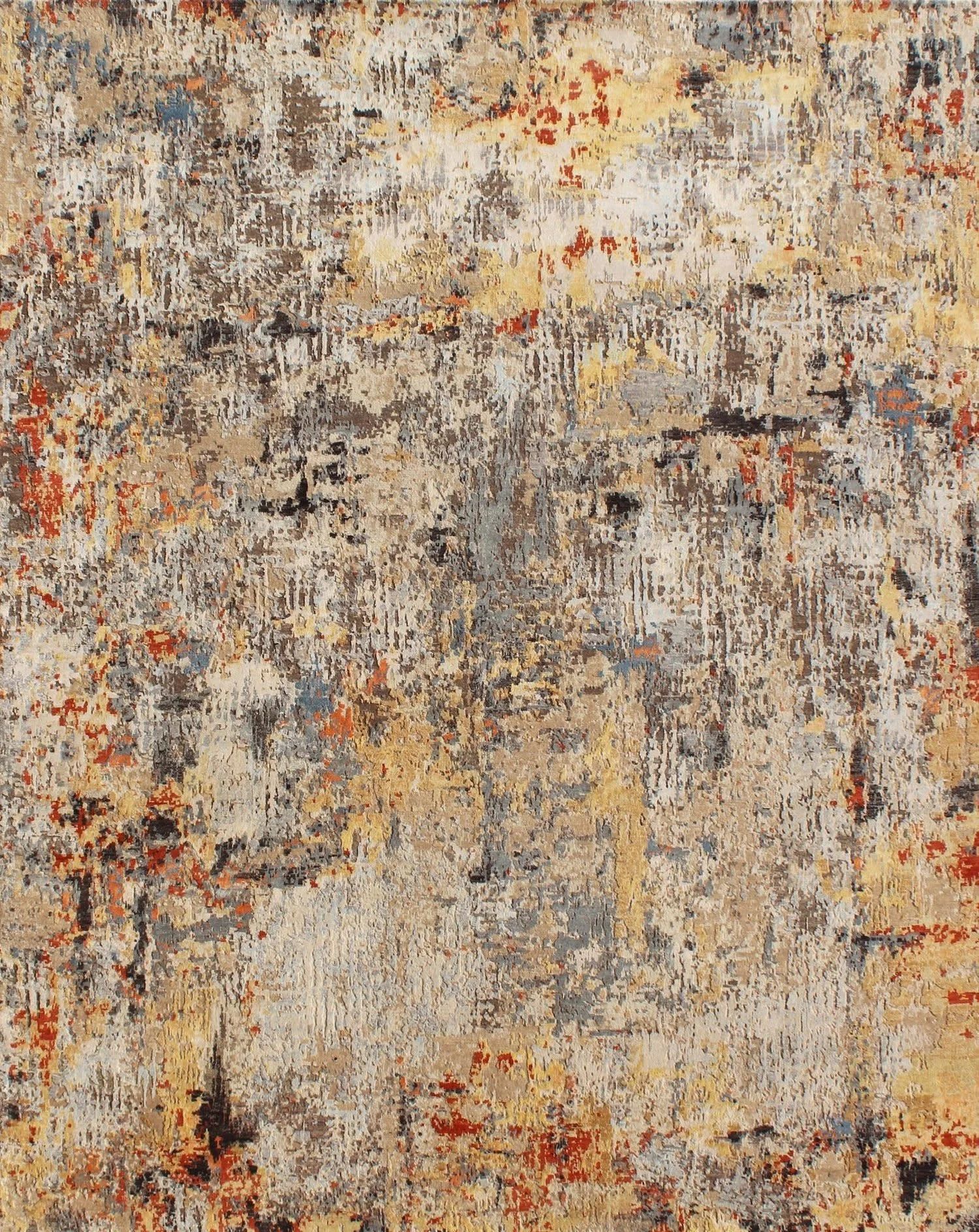 New Modern Mesa Hand-Knotted Wool & Silk Rug, 9' x 12', India