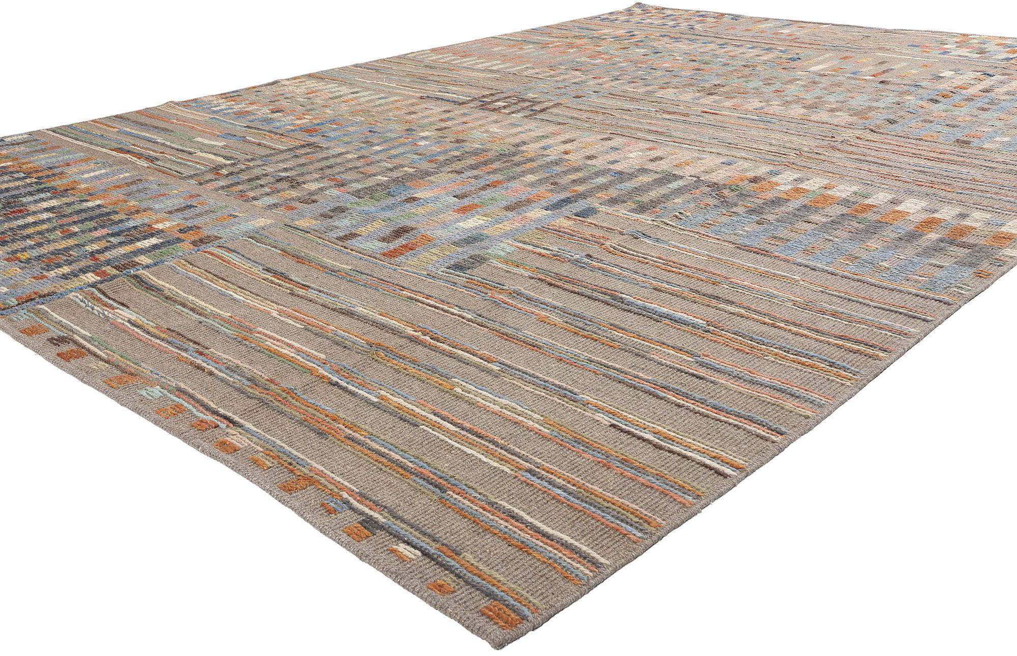 81157 New Modern Mosaic High Low Textured Rug, 09'08 x 14'03. Dieser moderne Mosaik-Teppich aus handgewebter Wolle mit Hoch-Tief-Struktur aus Pakistan ist ein beeindruckendes Beispiel für innovative Handwerkskunst, die auf zeitlose Kunstfertigkeit