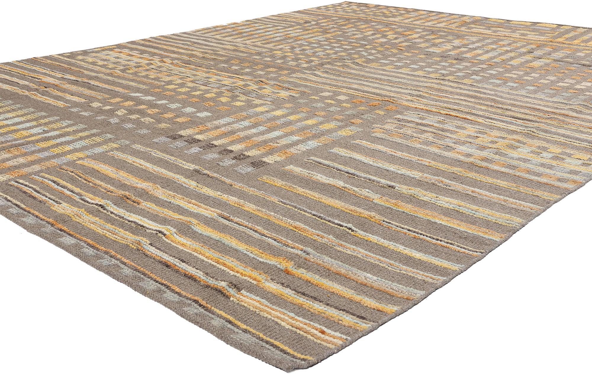81141 New Modern Mosaic High Low Textured Kilim Rug, 08'08 x 12'00. Dieser moderne Mosaik-Teppich aus handgewebter Wolle mit Hoch-Tief-Struktur aus Pakistan ist eine beeindruckende Mischung aus traditioneller Handwerkskunst und zeitgenössischem