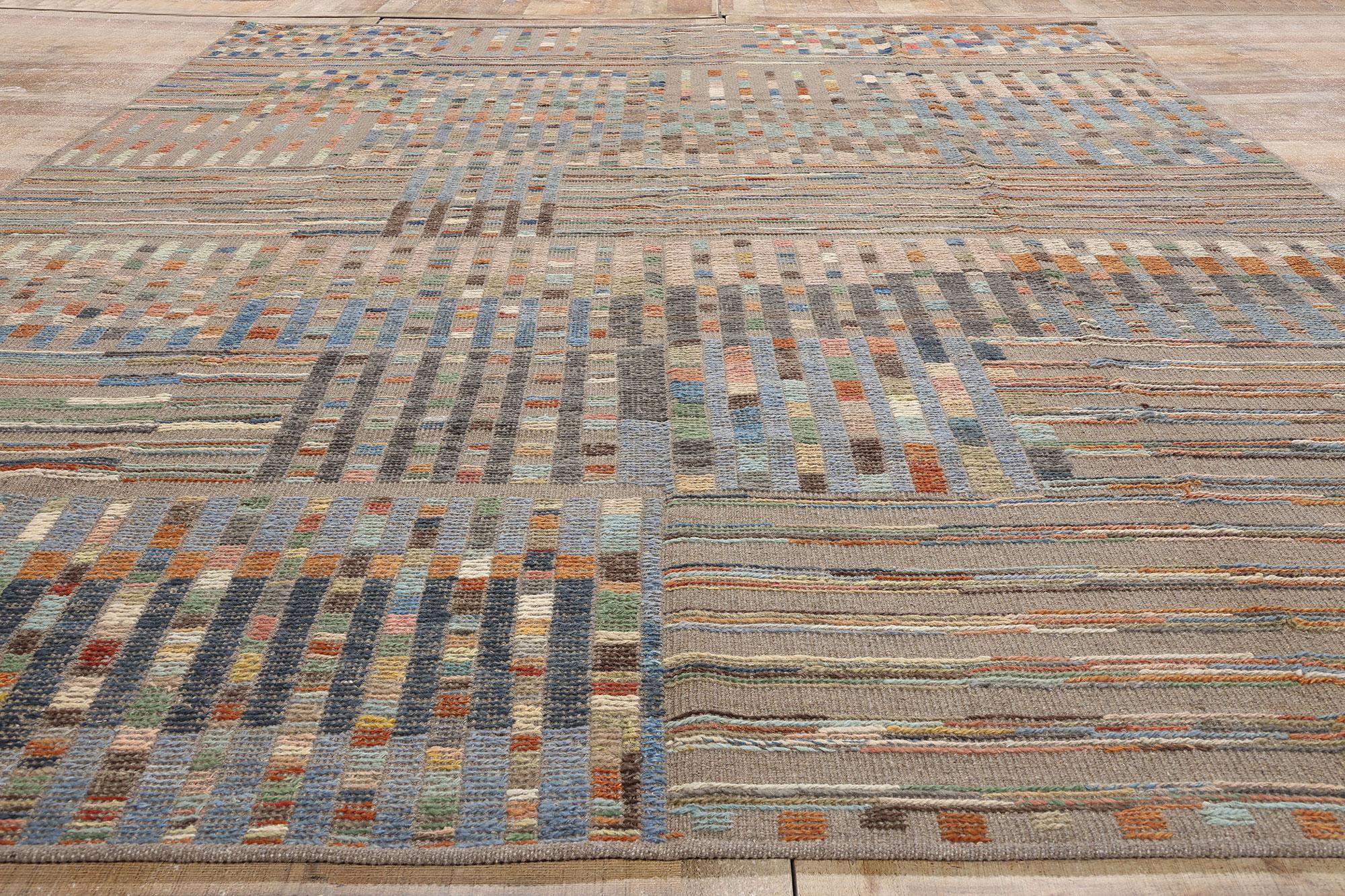 New Modern Mosaic High Low Textured Carpet mit erhabenem Design (Handgeknüpft) im Angebot