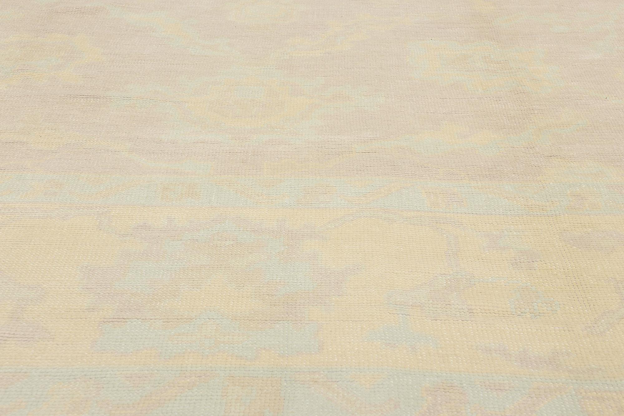 Hand-Knotted New Modern Muted Turkish Oushak Carpet with Traditional Style For Sale