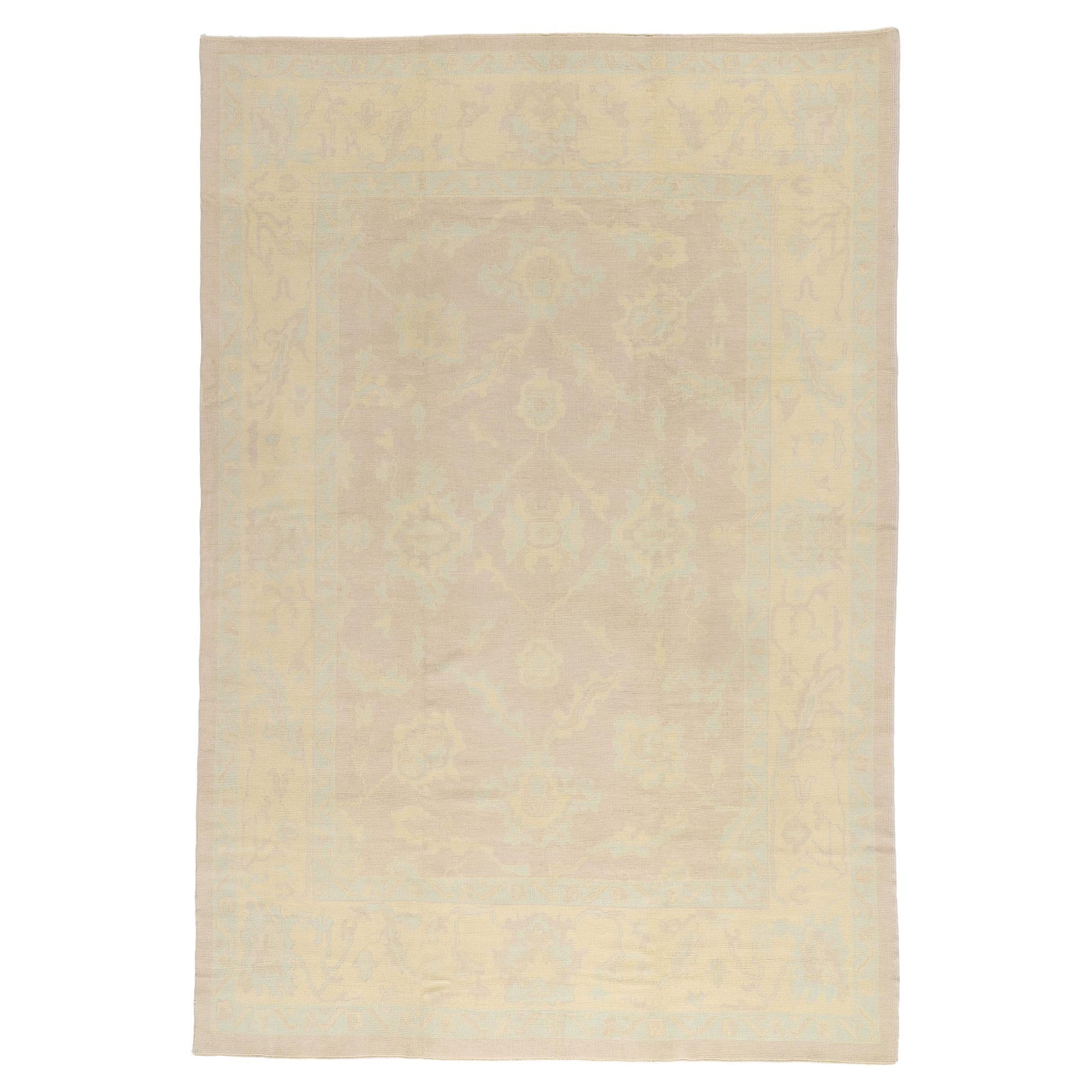 New Modern Muted Turkish Oushak Carpet with Traditional Style